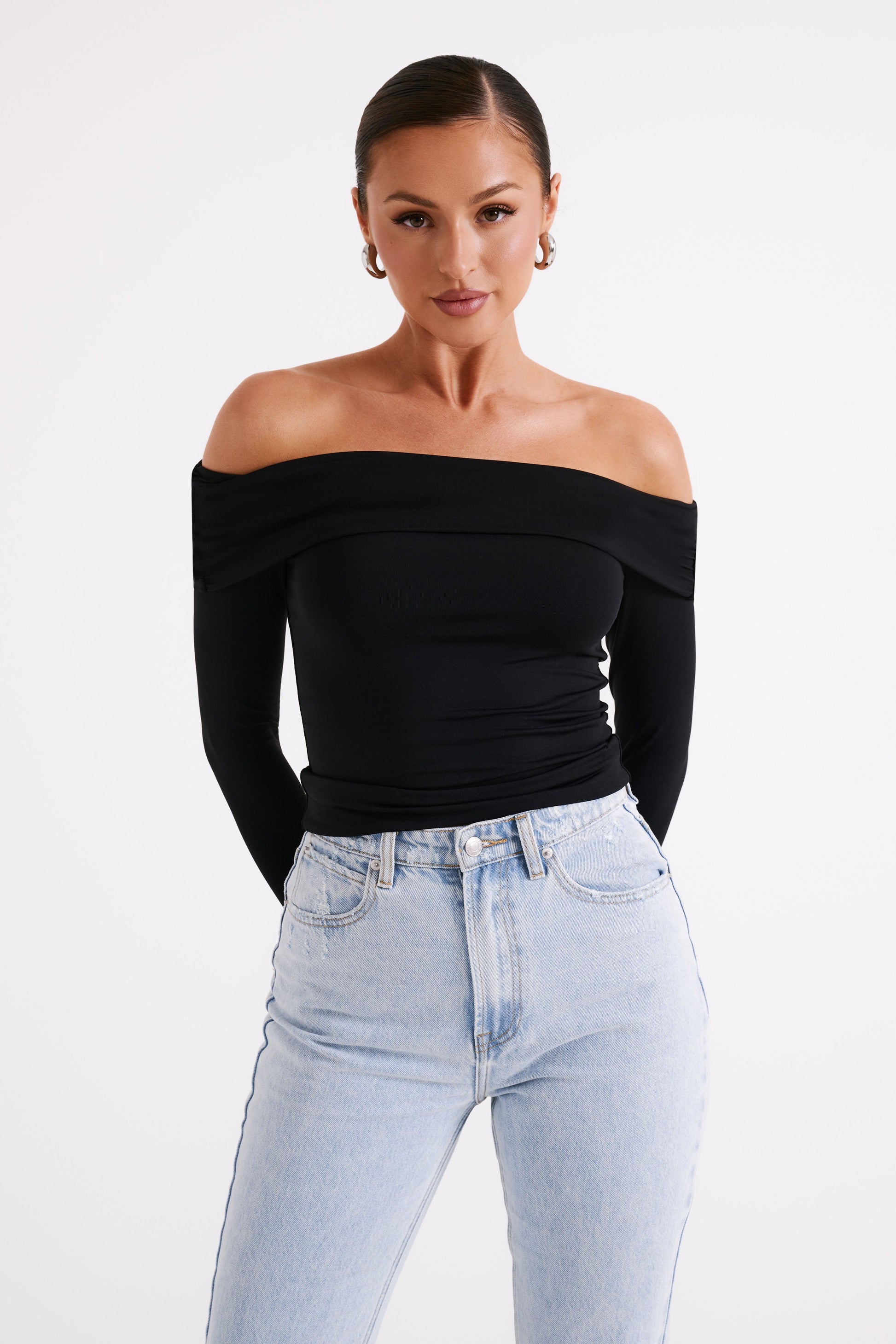 Lucinda Recycled Nylon Off Shoulder Top - Black #5