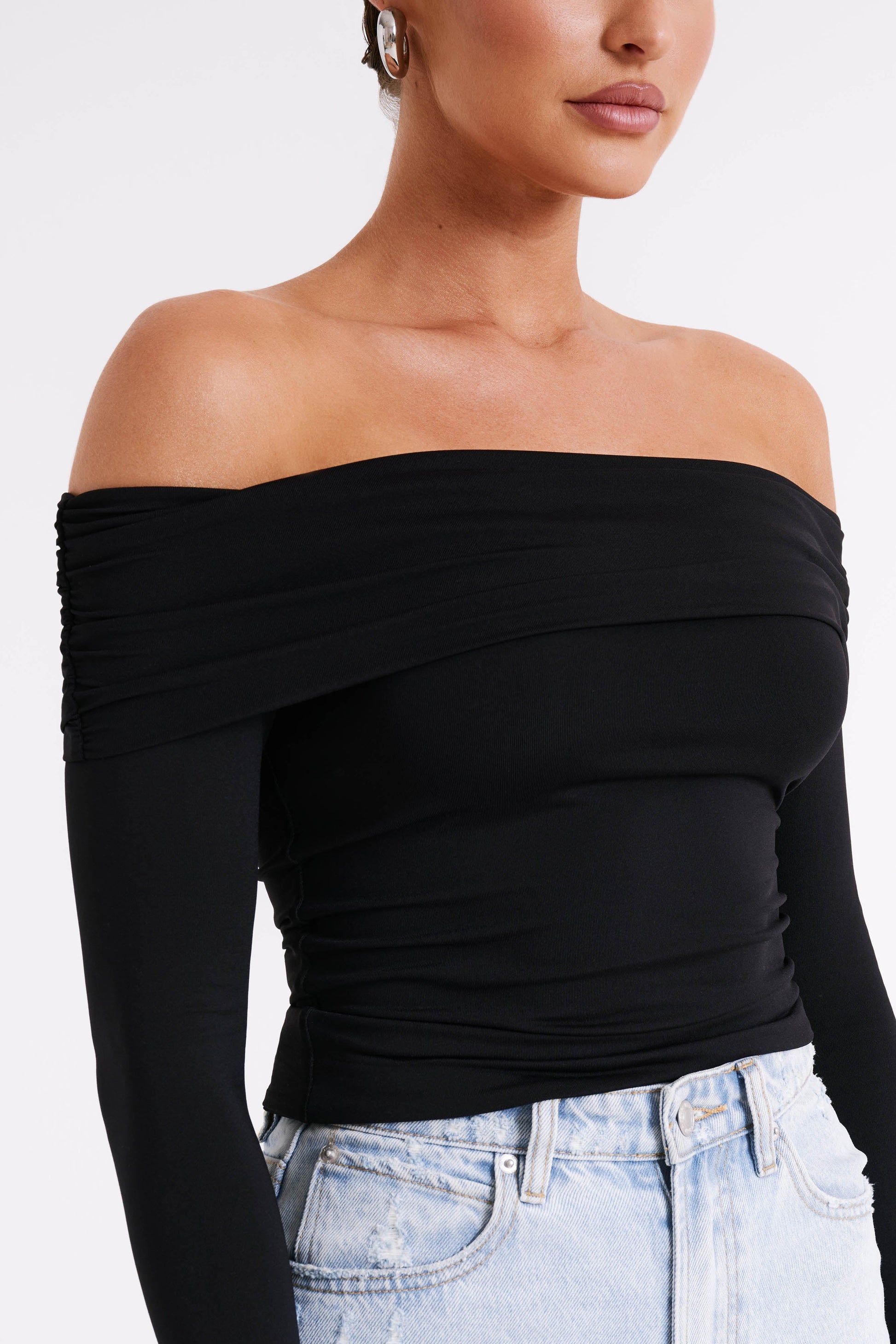 Lucinda Recycled Nylon Off Shoulder Top - Black #2