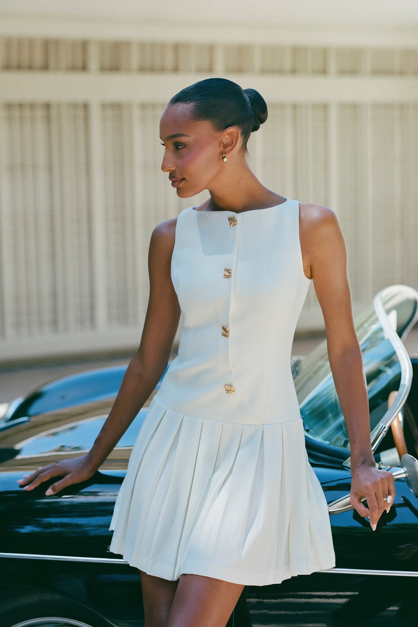 Mackenzie Sleeveless Pleated Mini Dress - Ivory