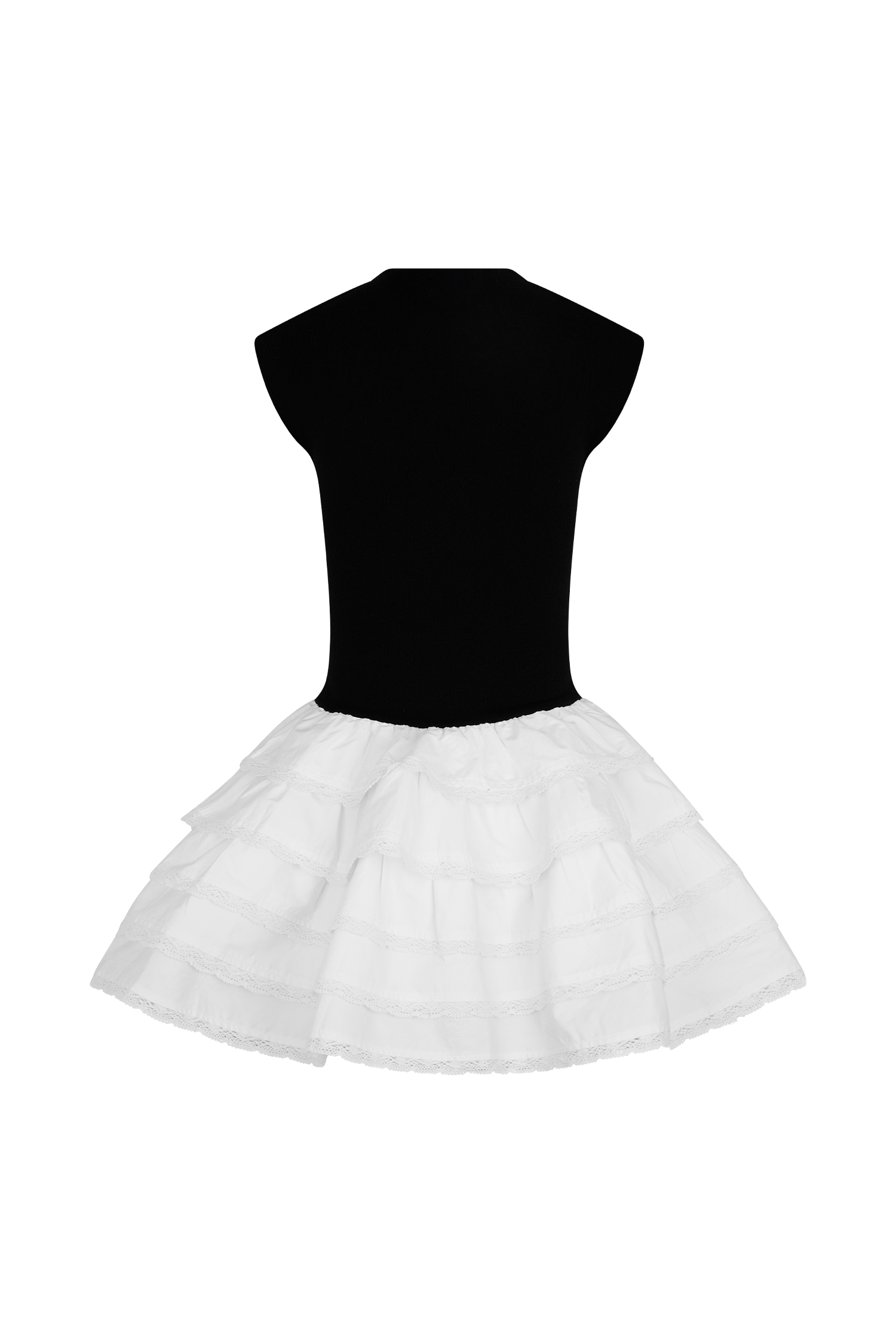 Maeve Contrast Ruffle Knit Mini Dress - Black/White #9