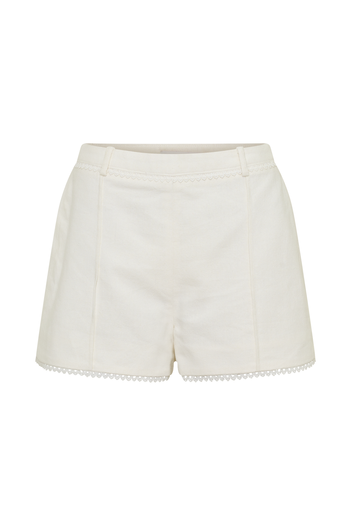 Melody Linen Short With Lace - White