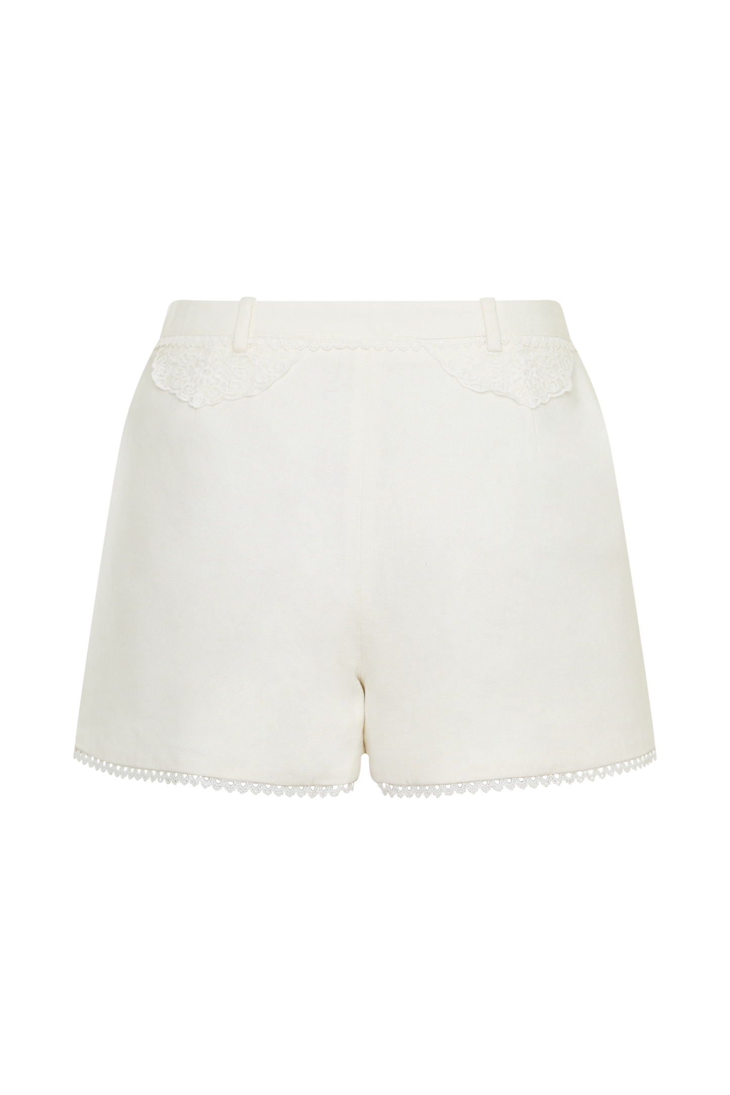 Melody Linen Short With Lace - White