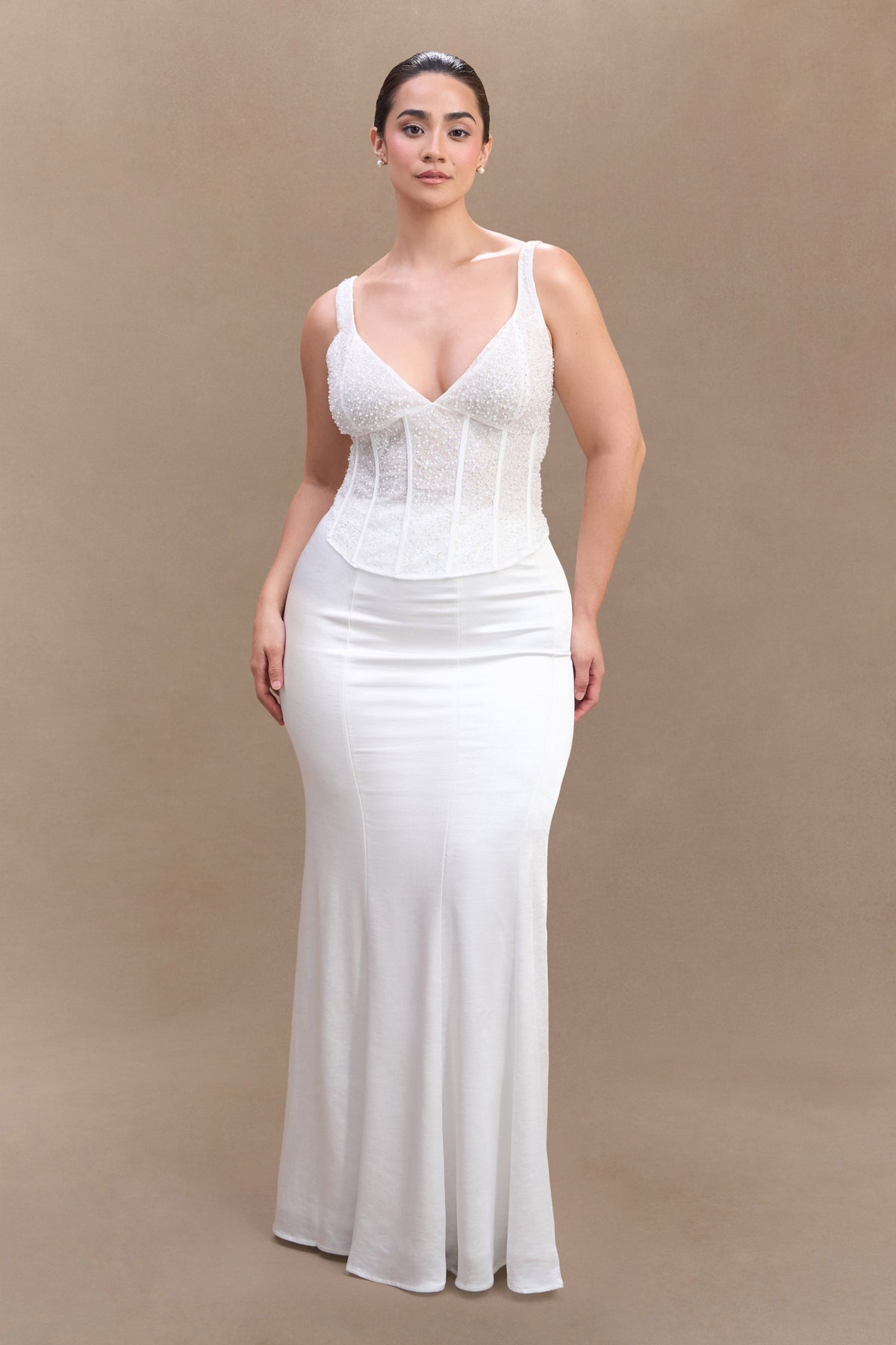 Elsie Pearl Beaded Bustier Top - White #4