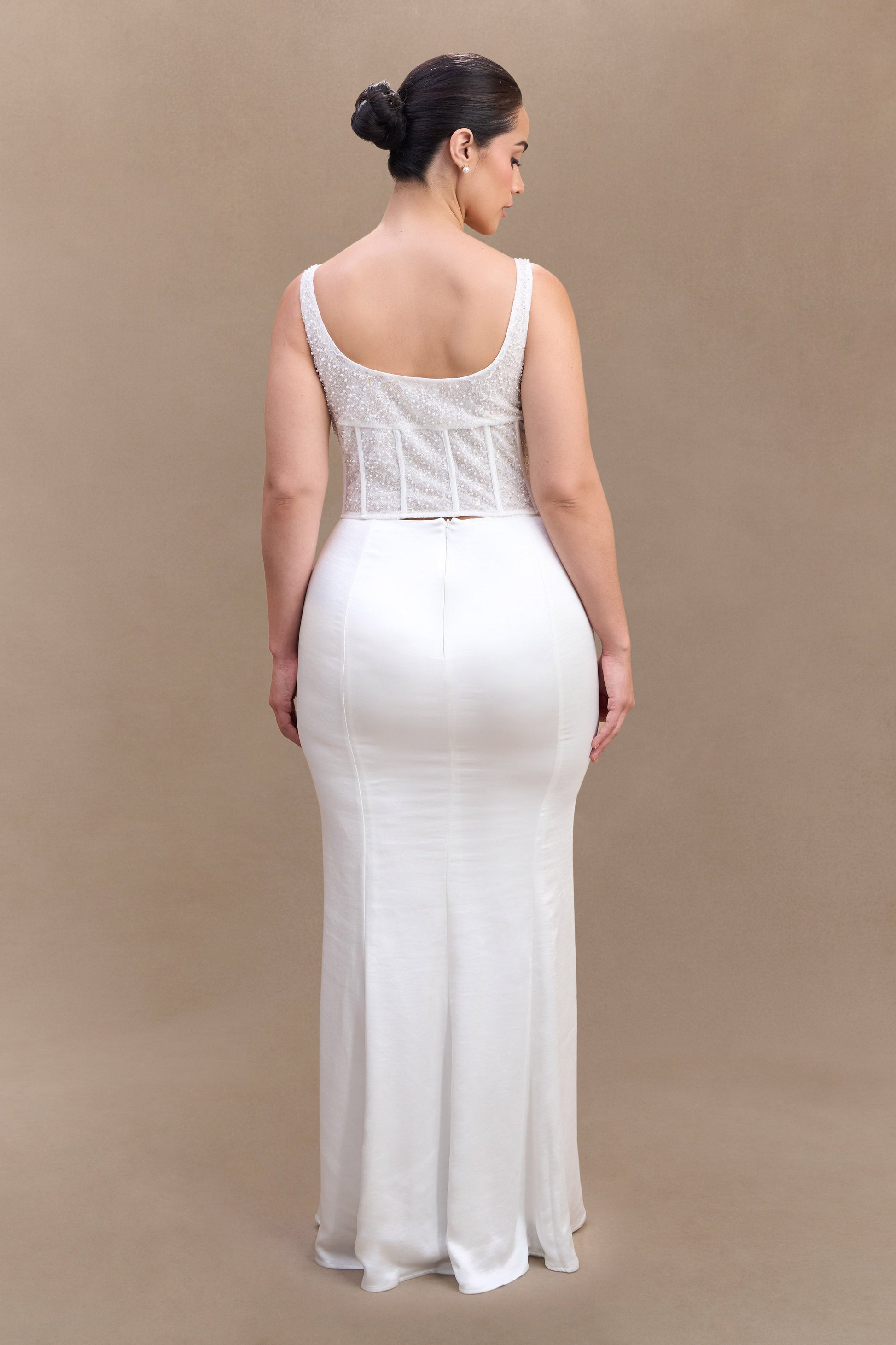 Elsie Pearl Beaded Bustier Top - White #3