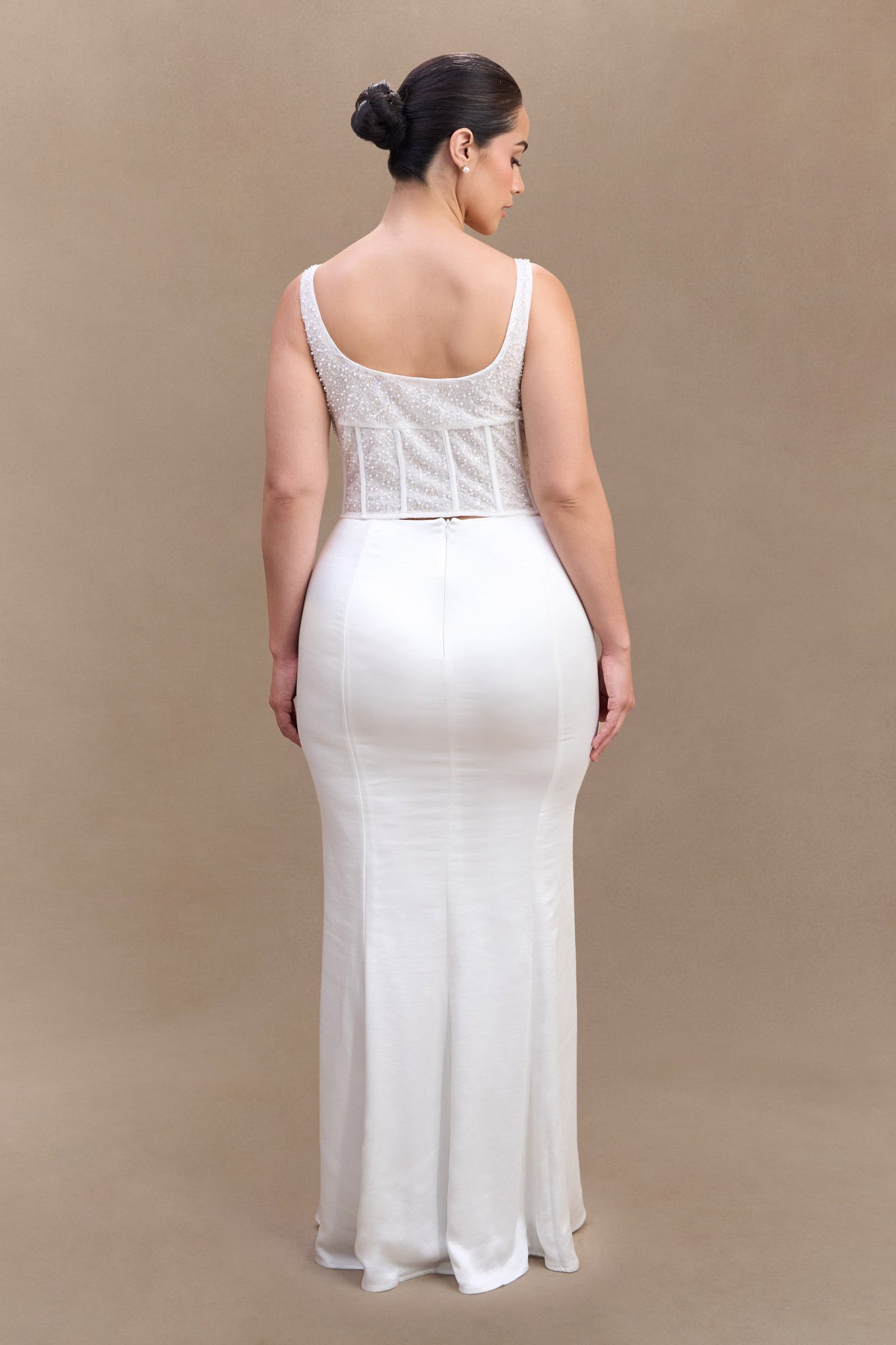Elsie Pearl Beaded Bustier Top - White #3