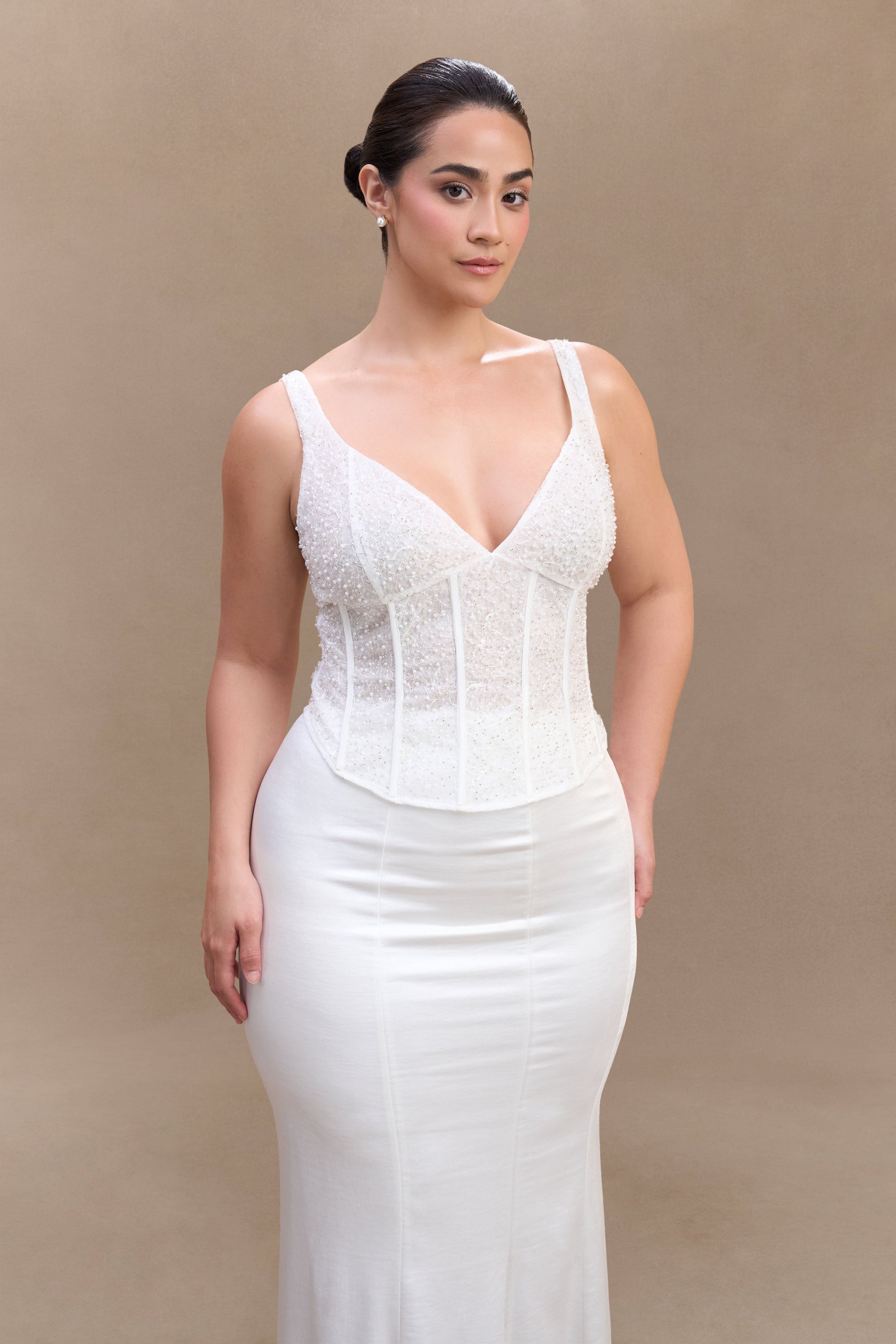 Elsie Pearl Beaded Bustier Top - White #5