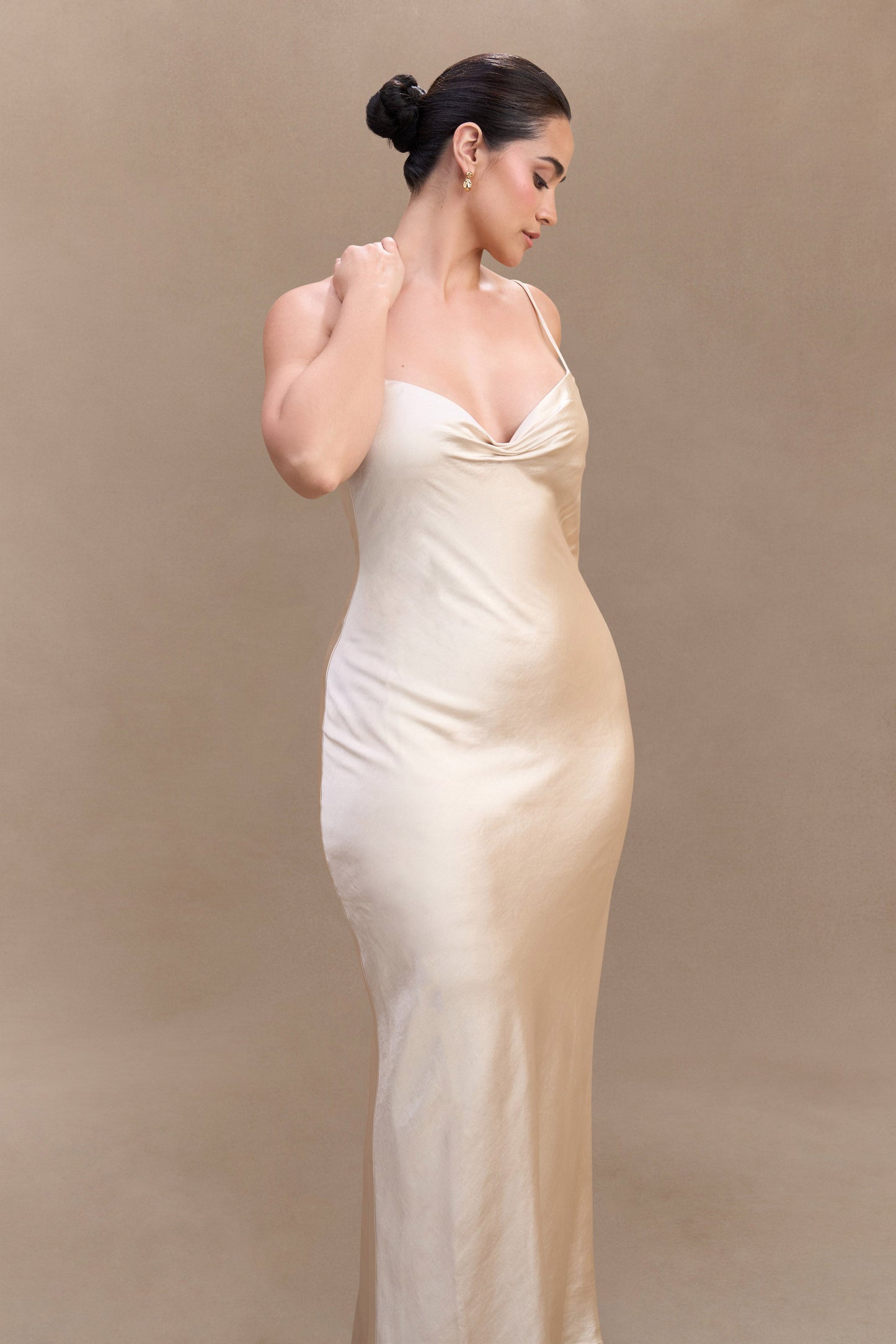 Lilly Sweetheart Satin Maxi Dress - Blush Gold