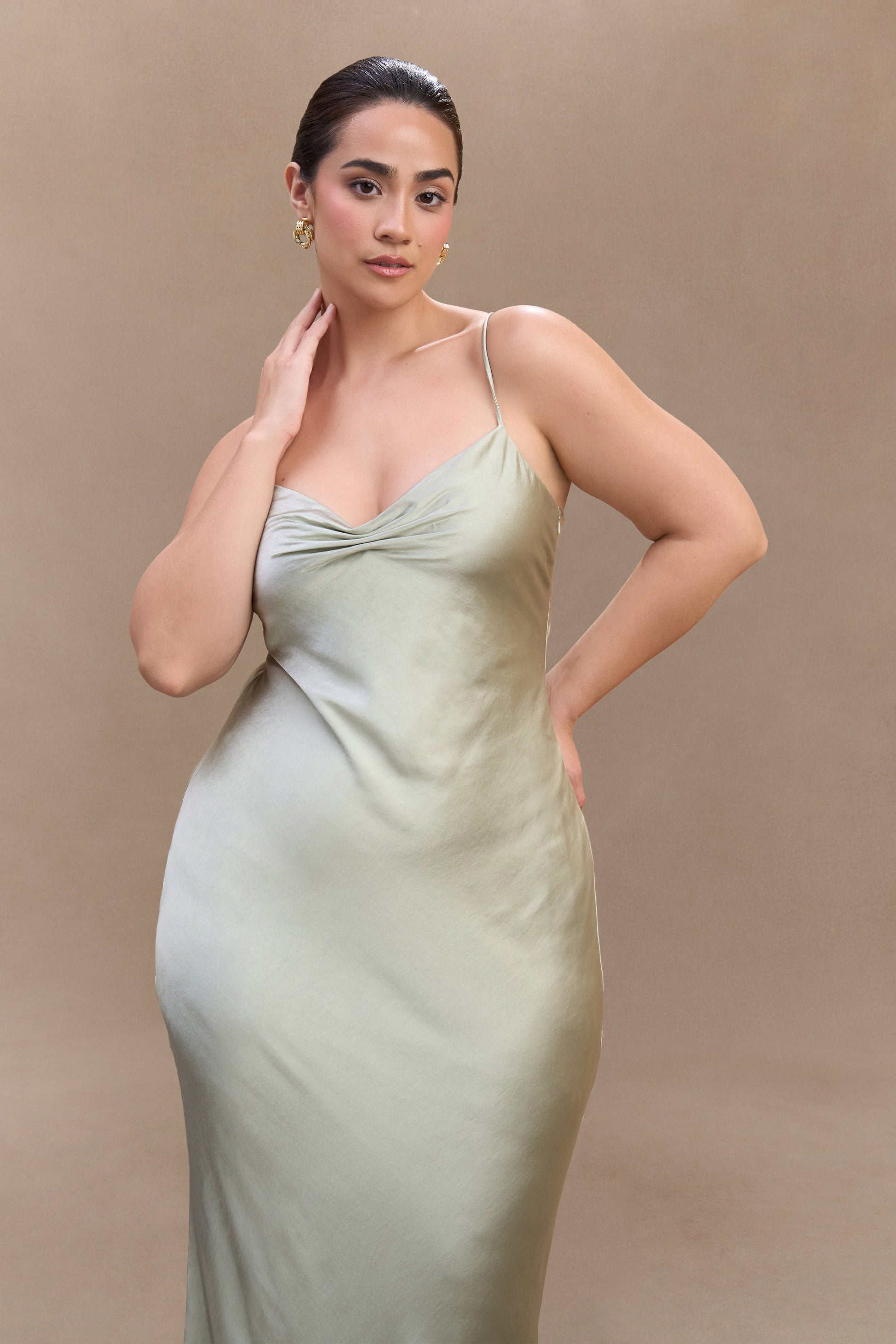 Lilly Sweetheart Satin Maxi Dress - Sage #7