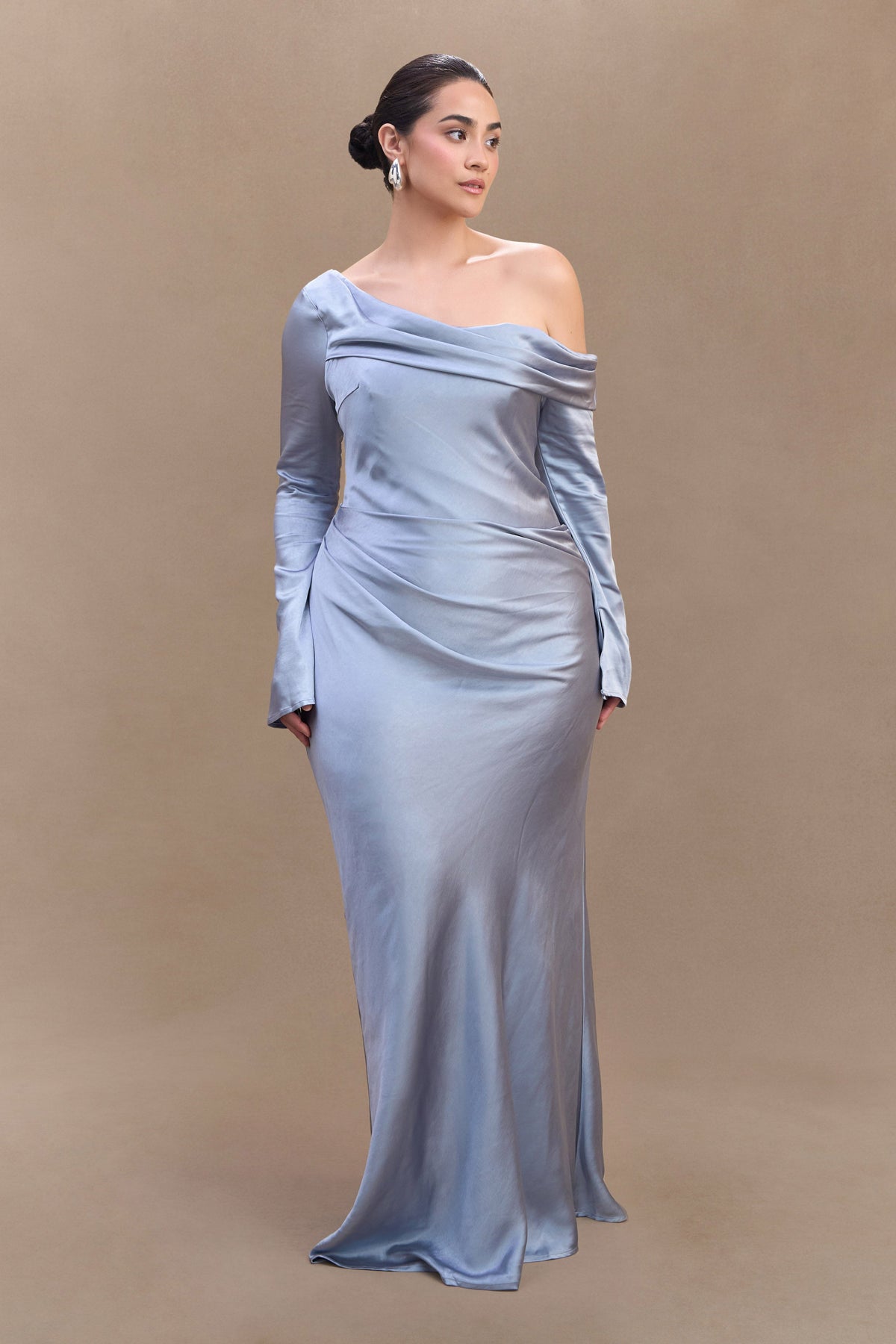 Iris Long Sleeve Satin Maxi Dress - Frosted Blue #4