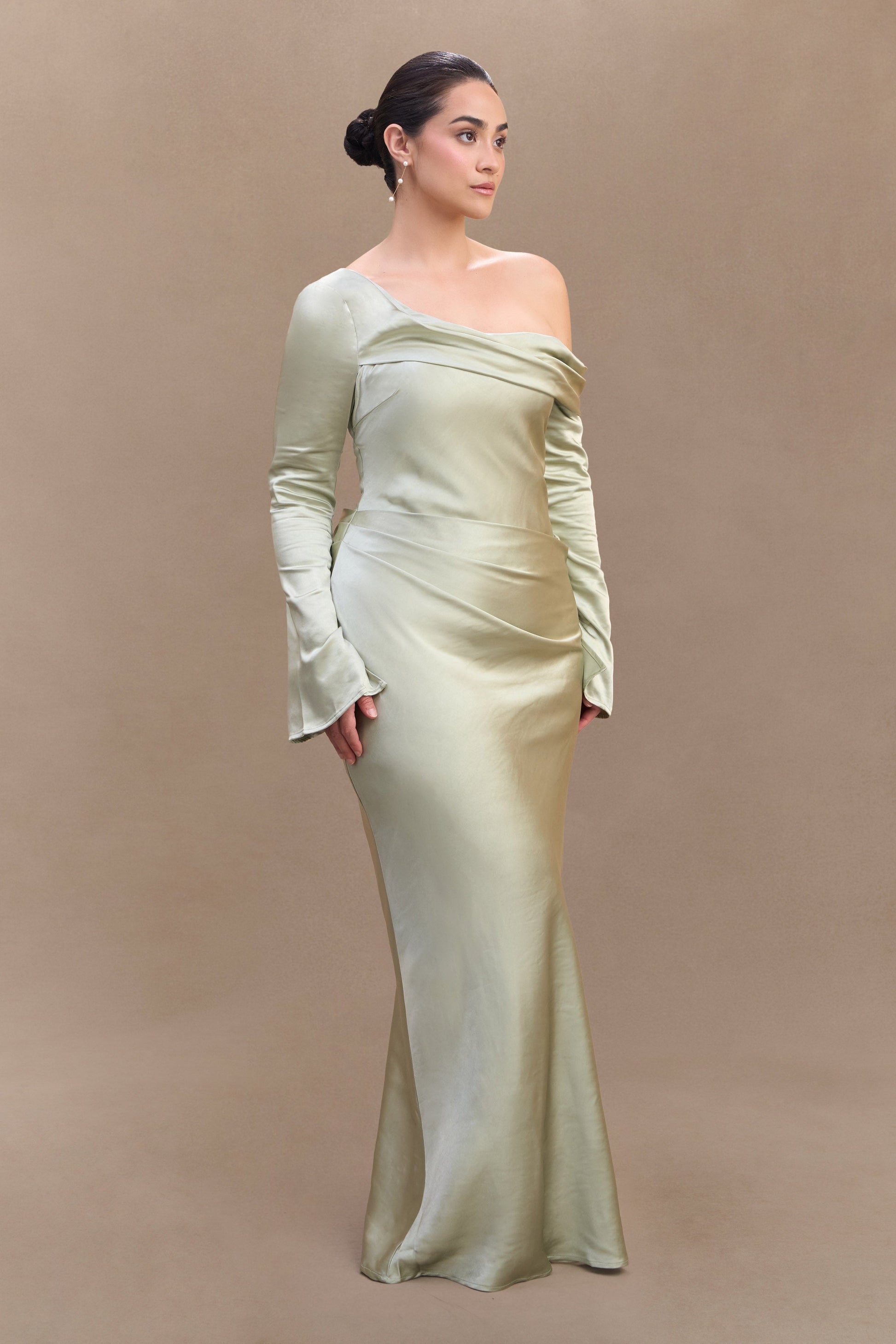 Iris Long Sleeve Satin Maxi Dress - Sage #6