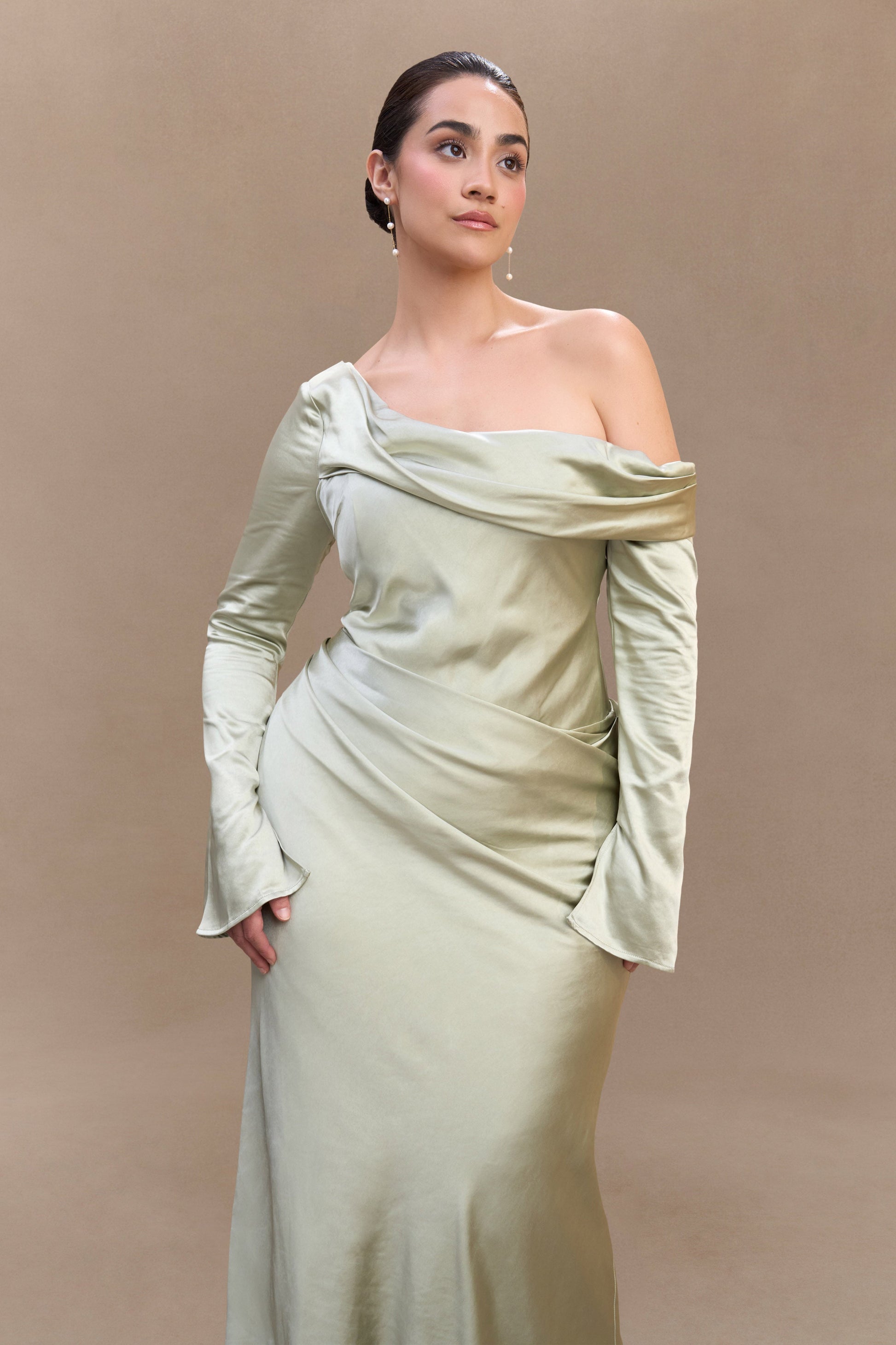 Iris Long Sleeve Satin Maxi Dress - Sage #7