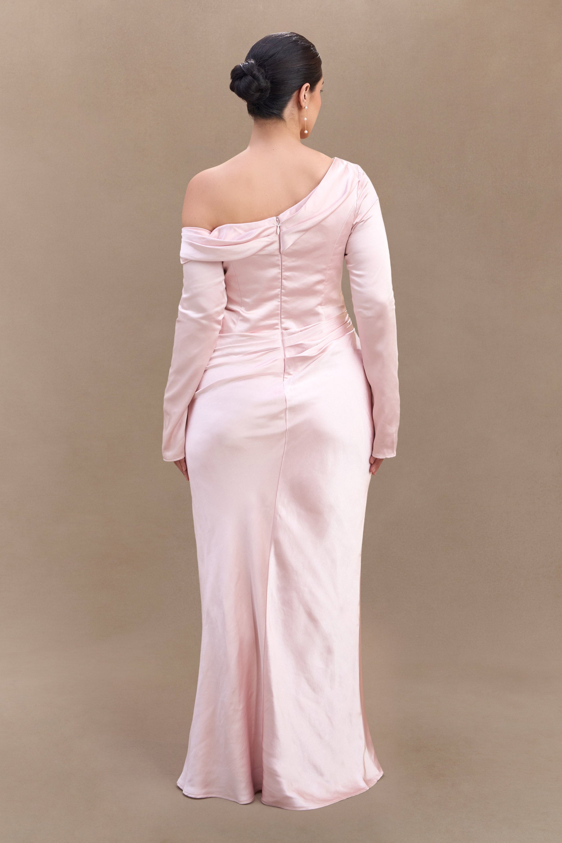 Iris Long Sleeve Satin Maxi Dress - Soft Pink #6
