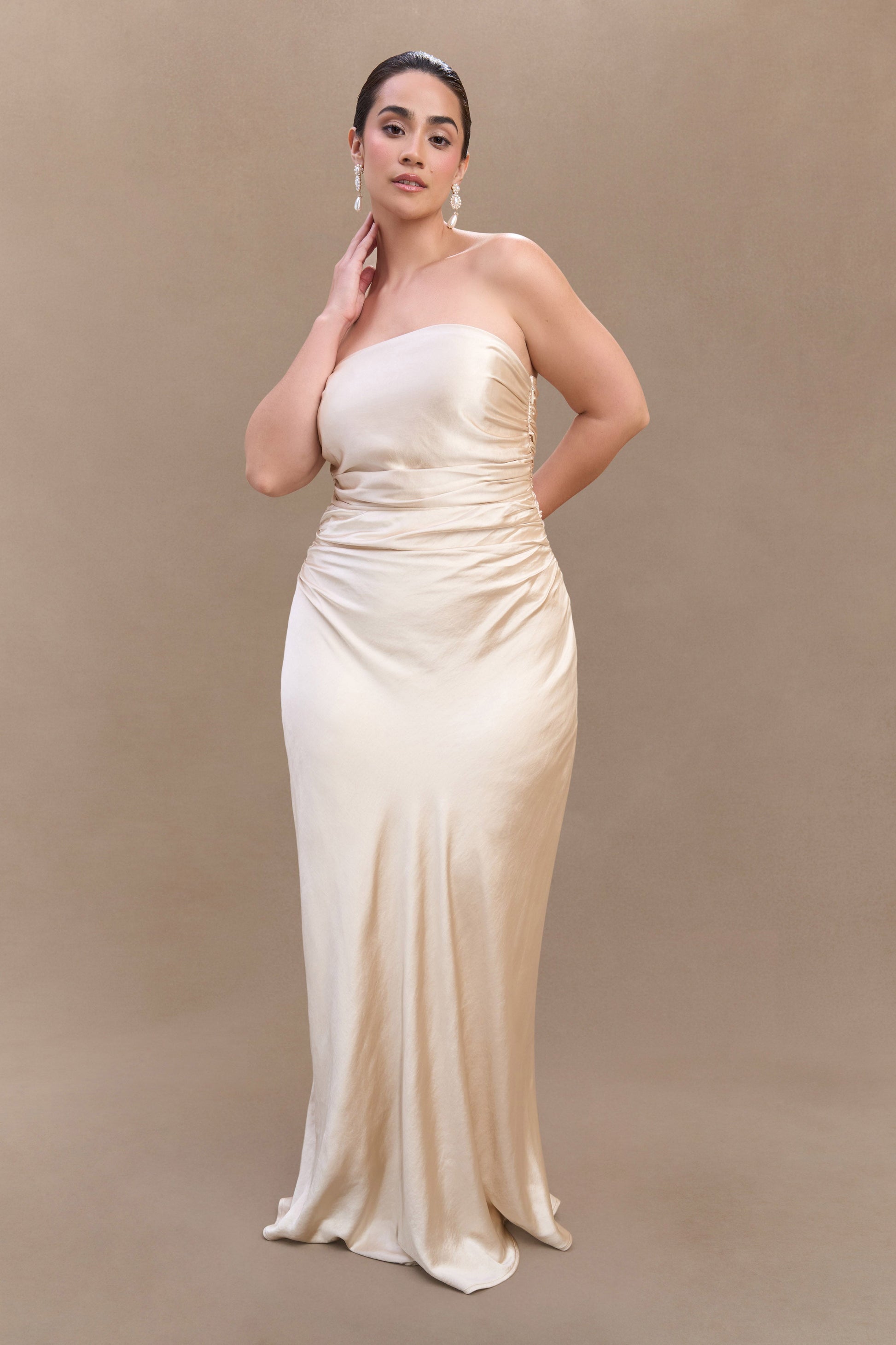 Cedar Strapless Satin Maxi Dress - Blush Gold #4