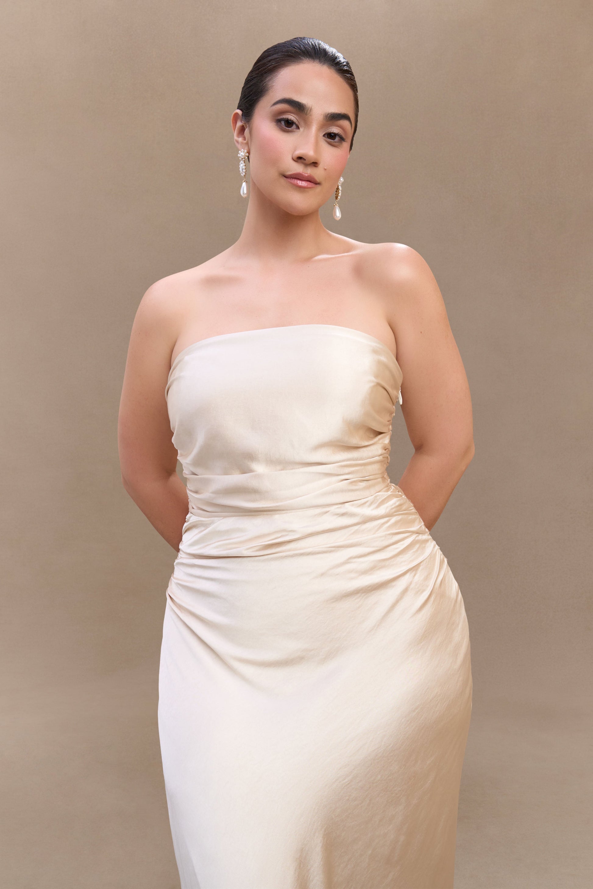 Cedar Strapless Satin Maxi Dress - Blush Gold #6