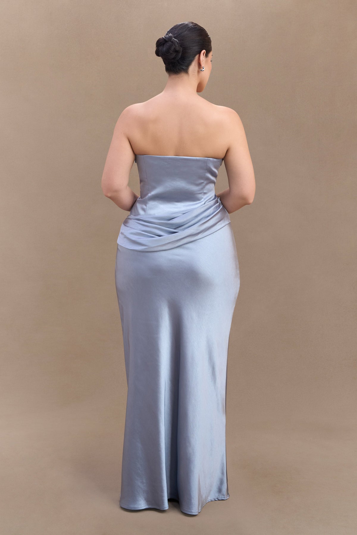 Jasmine Strapless Satin Maxi Dress - Frosted Blue