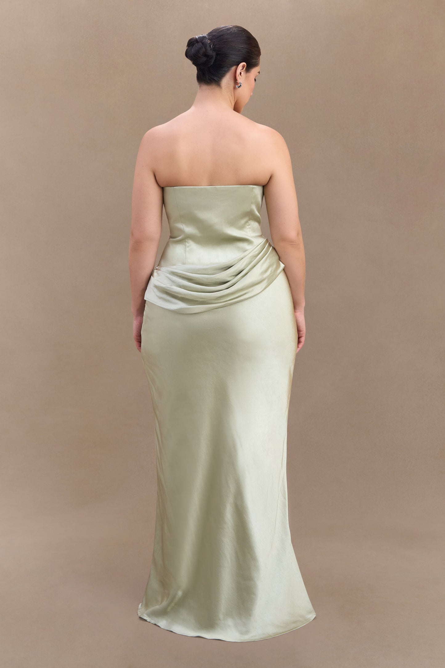 Jasmine Strapless Satin Maxi Dress - Sage