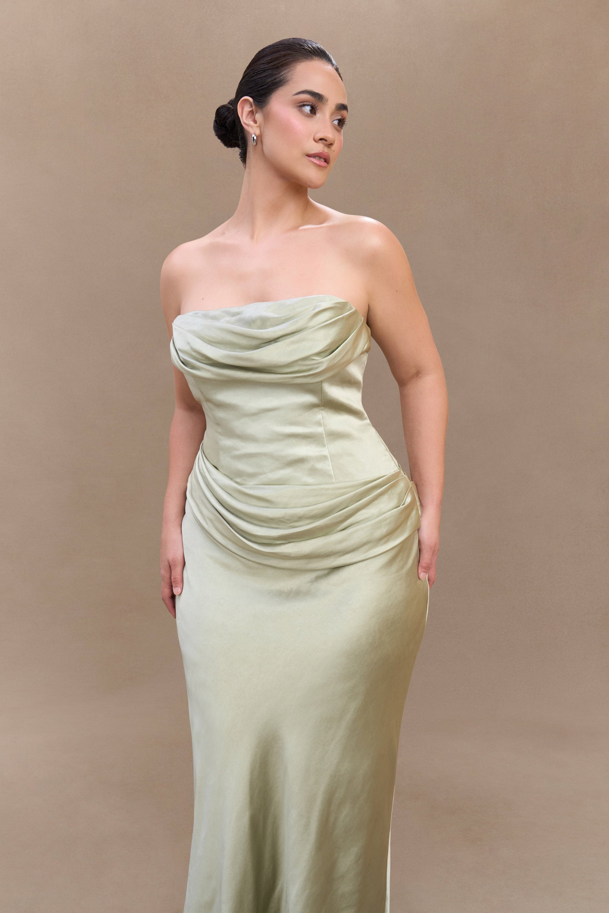 Jasmine Strapless Satin Maxi Dress - Sage #3