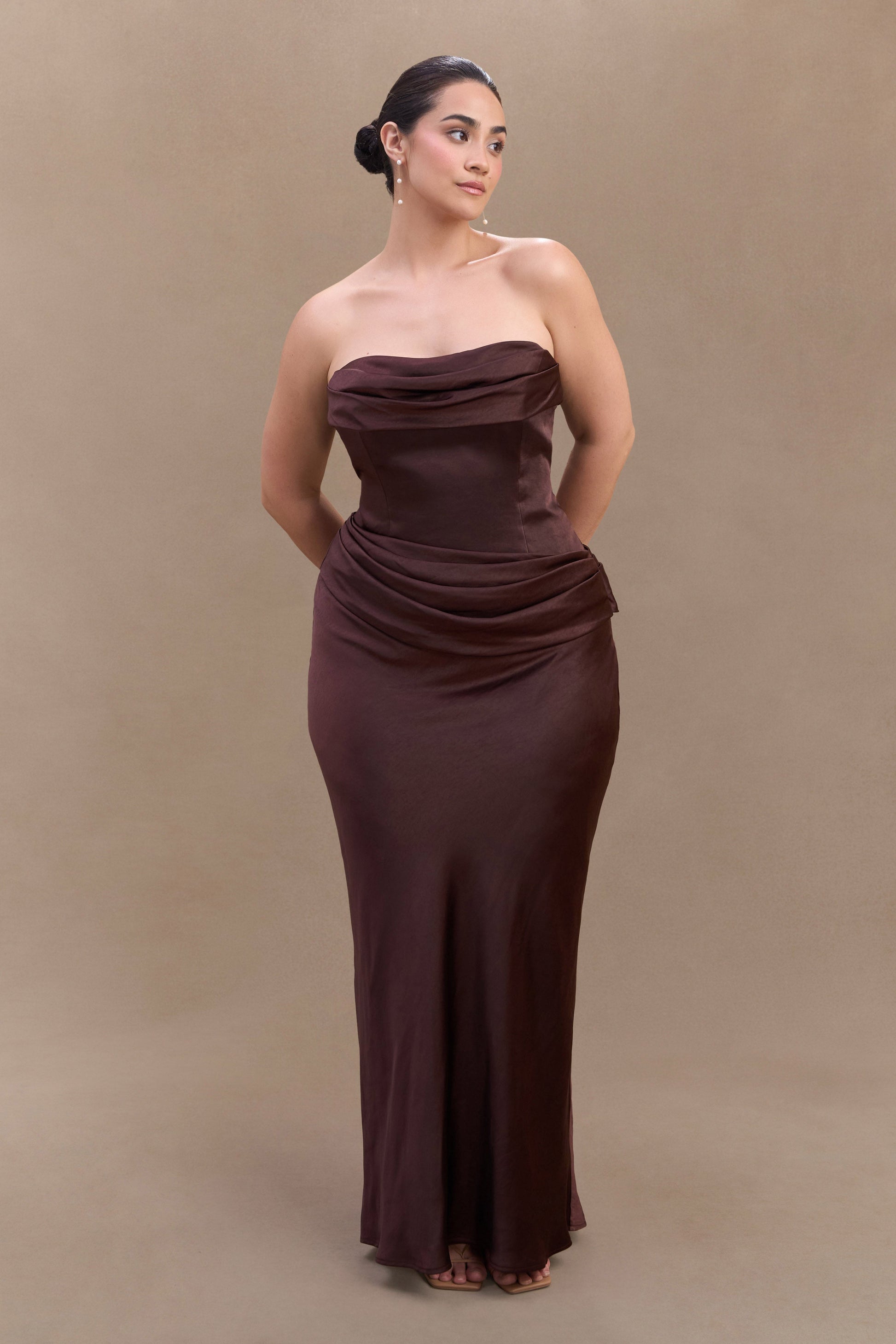 Jasmine Strapless Satin Maxi Dress - Dark Chocolate #11