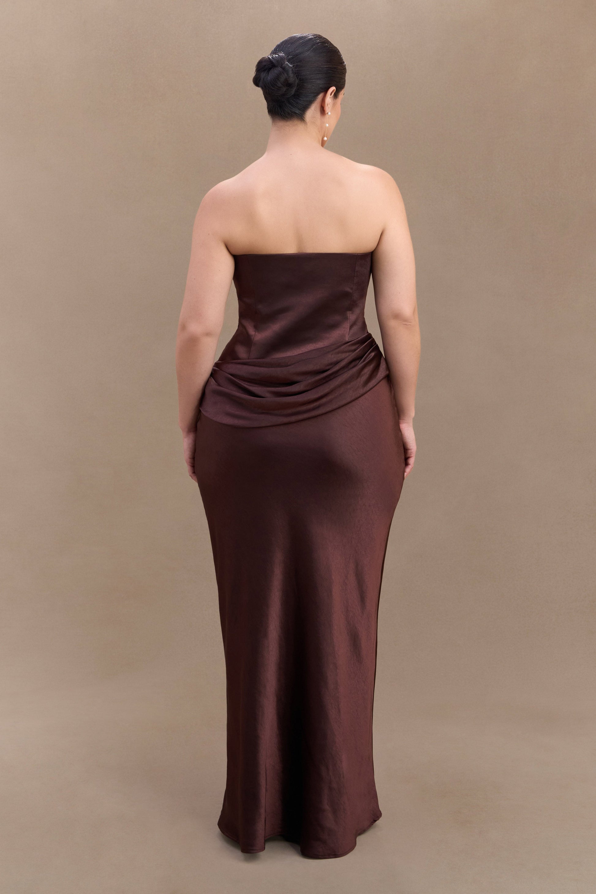 Jasmine Strapless Satin Maxi Dress - Dark Chocolate #5