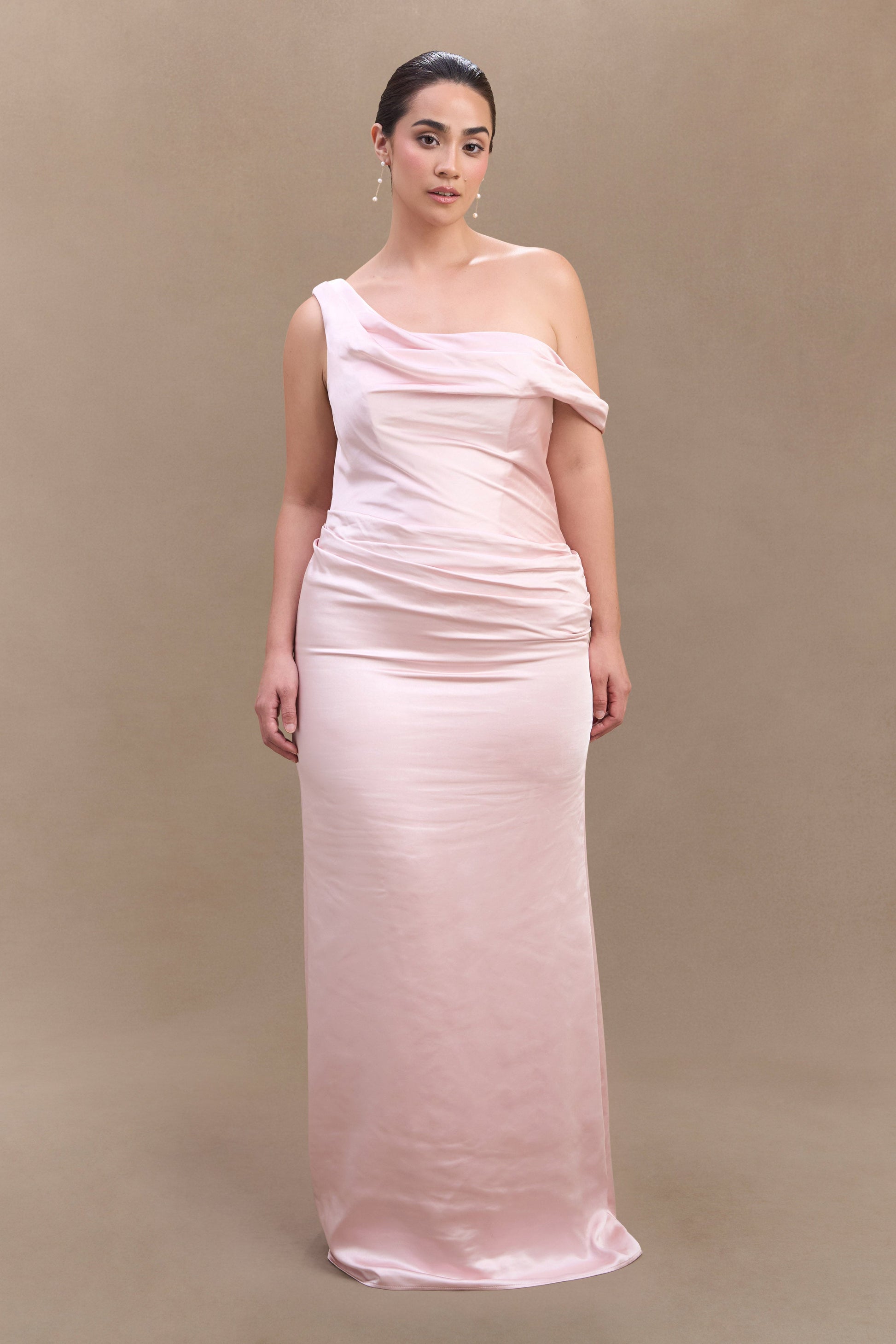 Dalia Off Shoulder Satin Maxi Dress - Soft Pink #5