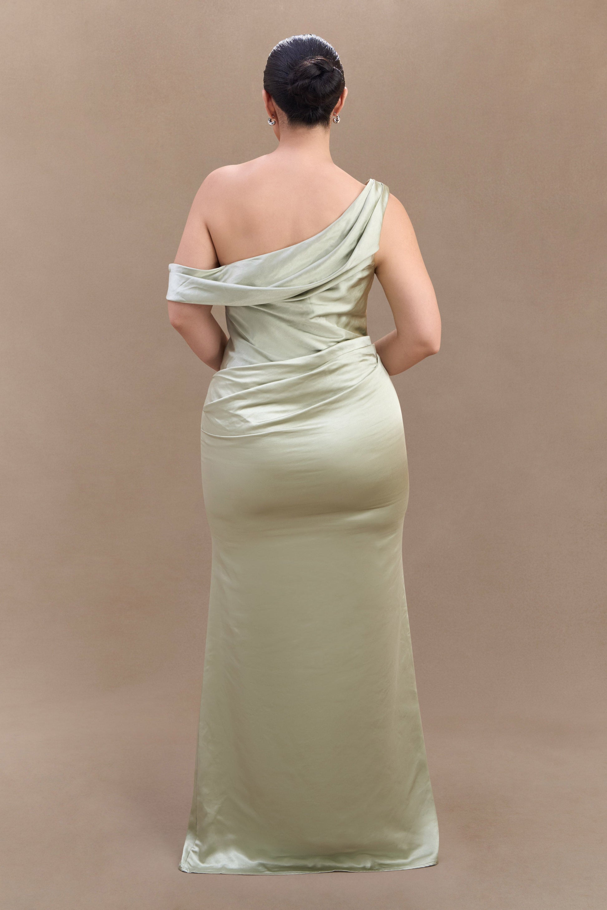 Dalia Off Shoulder Satin Maxi Dress - Sage #5