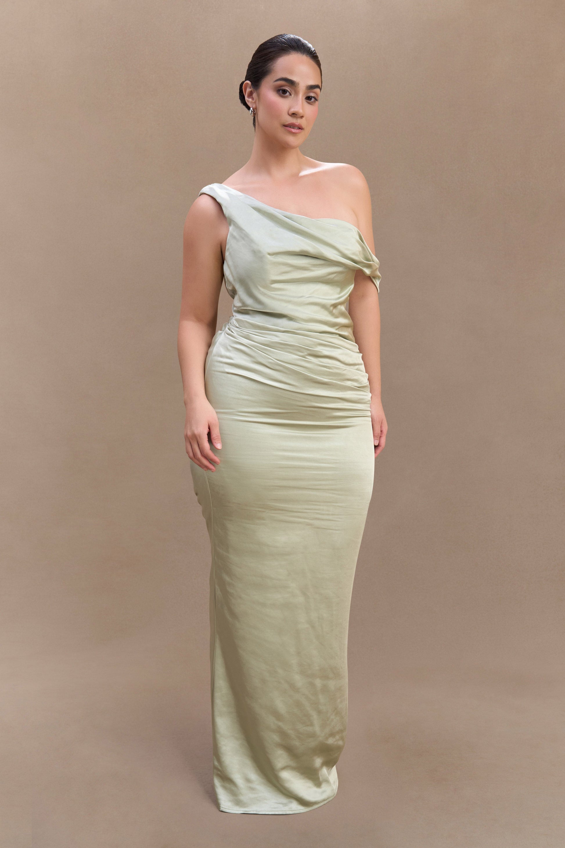 Dalia Off Shoulder Satin Maxi Dress - Sage #11