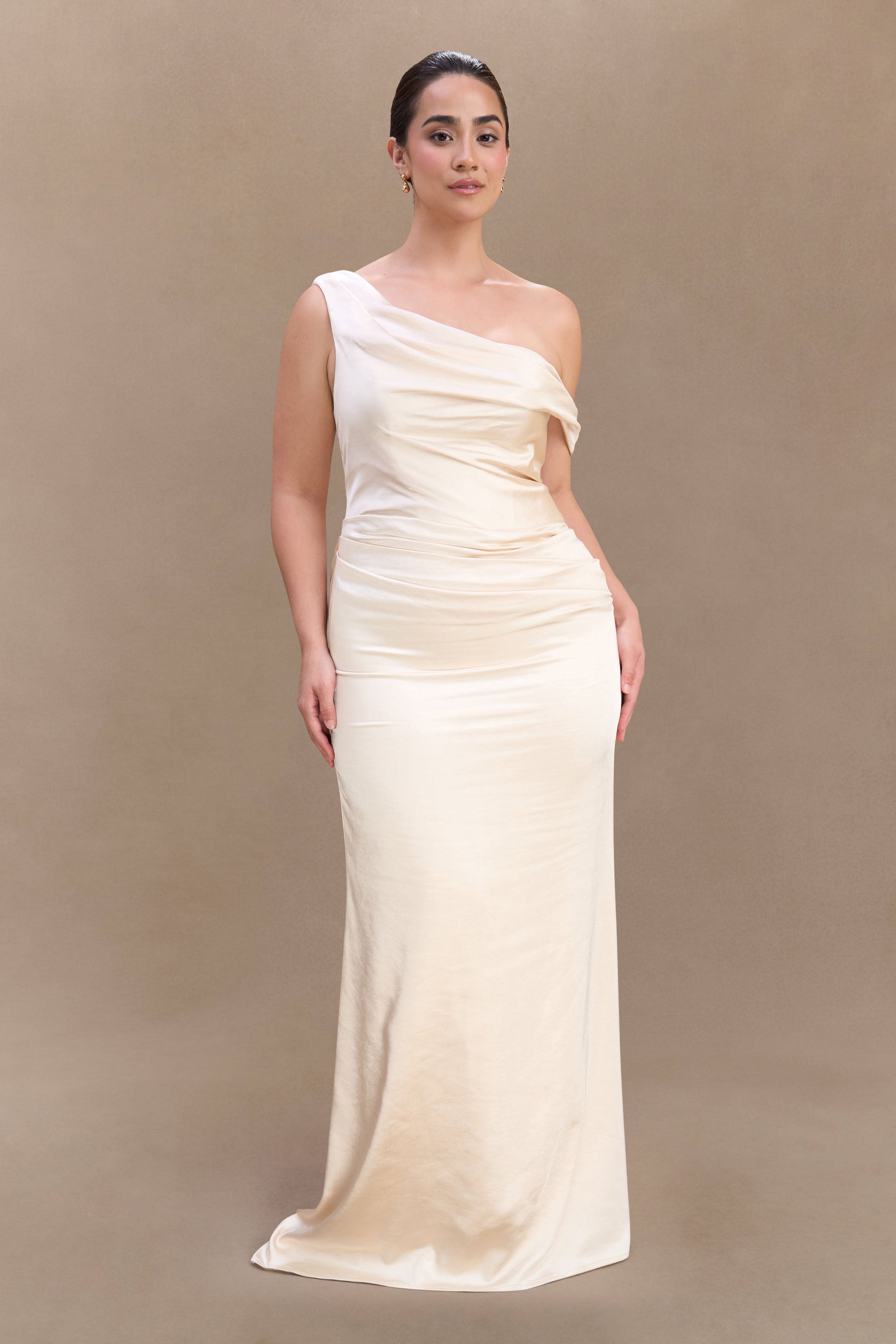 Dalia Off Shoulder Satin Maxi Dress - Blush Gold #6