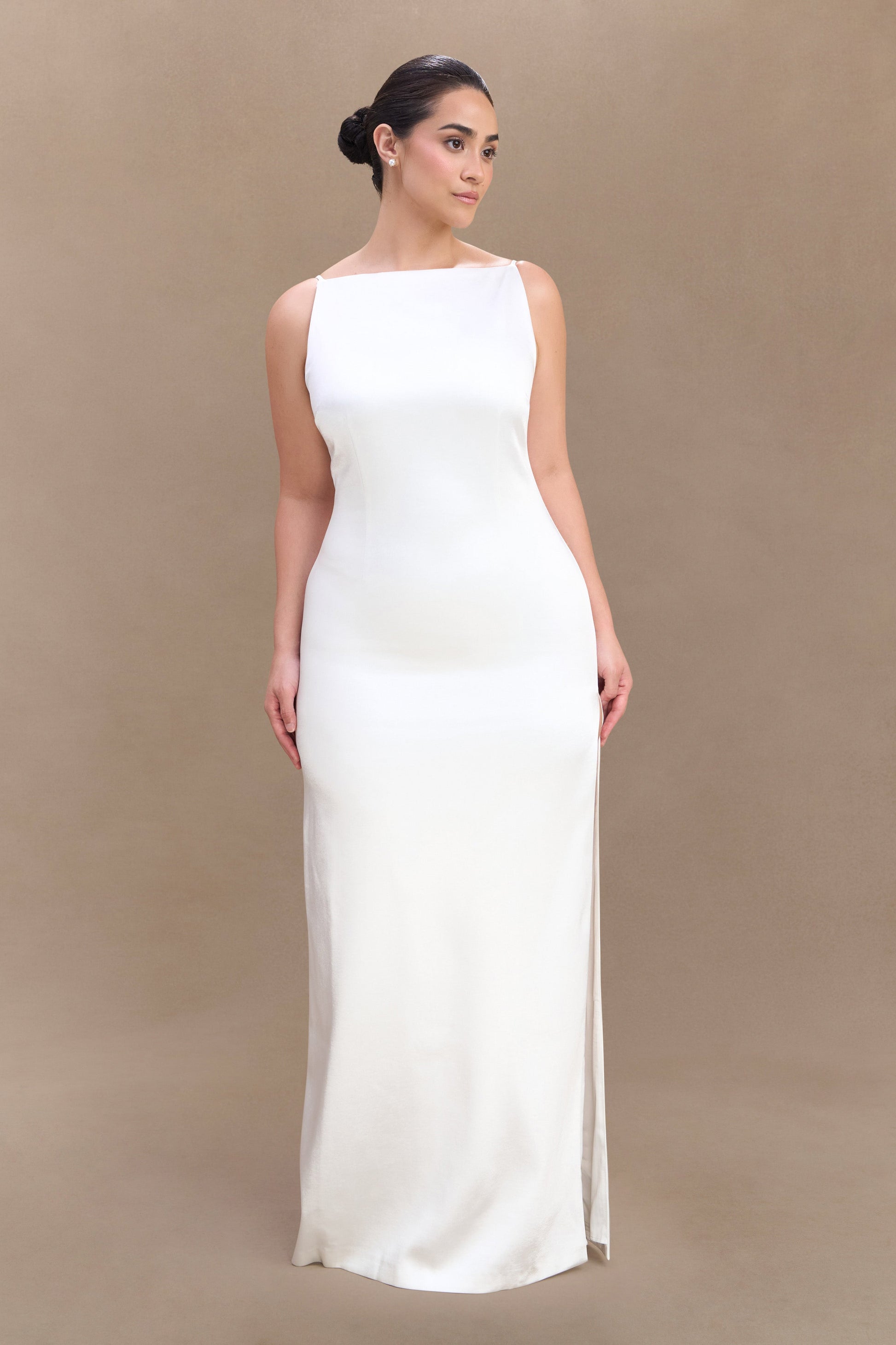 Violet Sleeveless Satin Maxi Dress - White #4