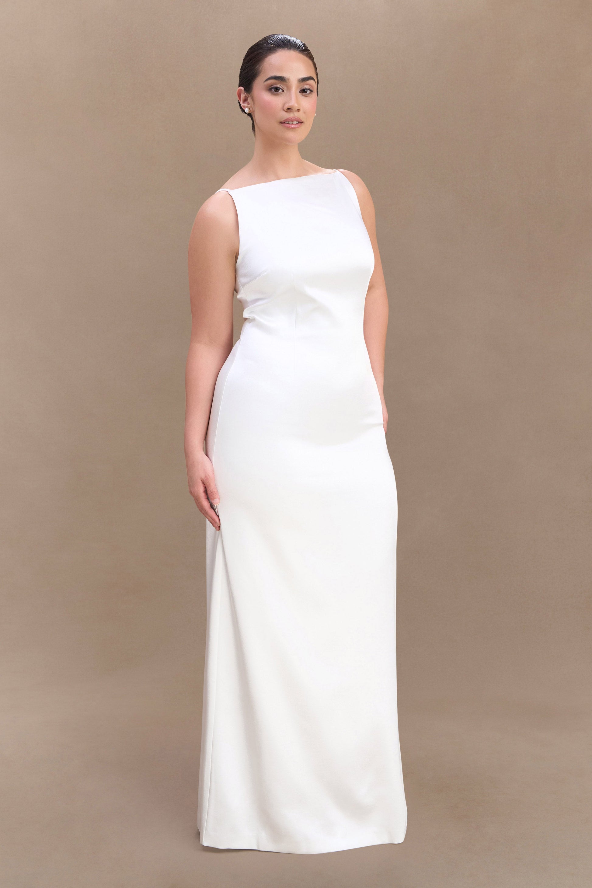 Violet Sleeveless Satin Maxi Dress - White #7