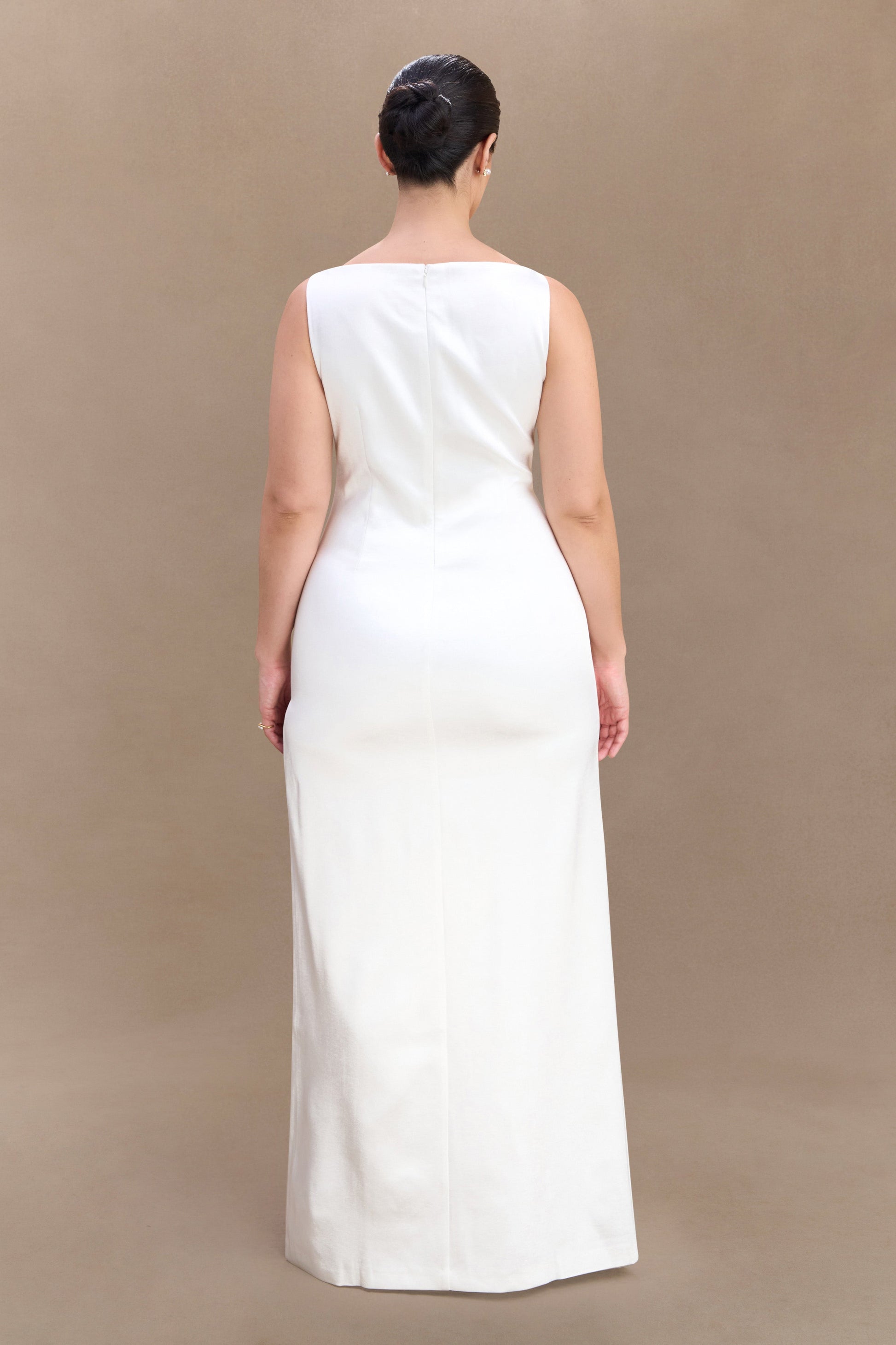 Violet Sleeveless Satin Maxi Dress - White #5
