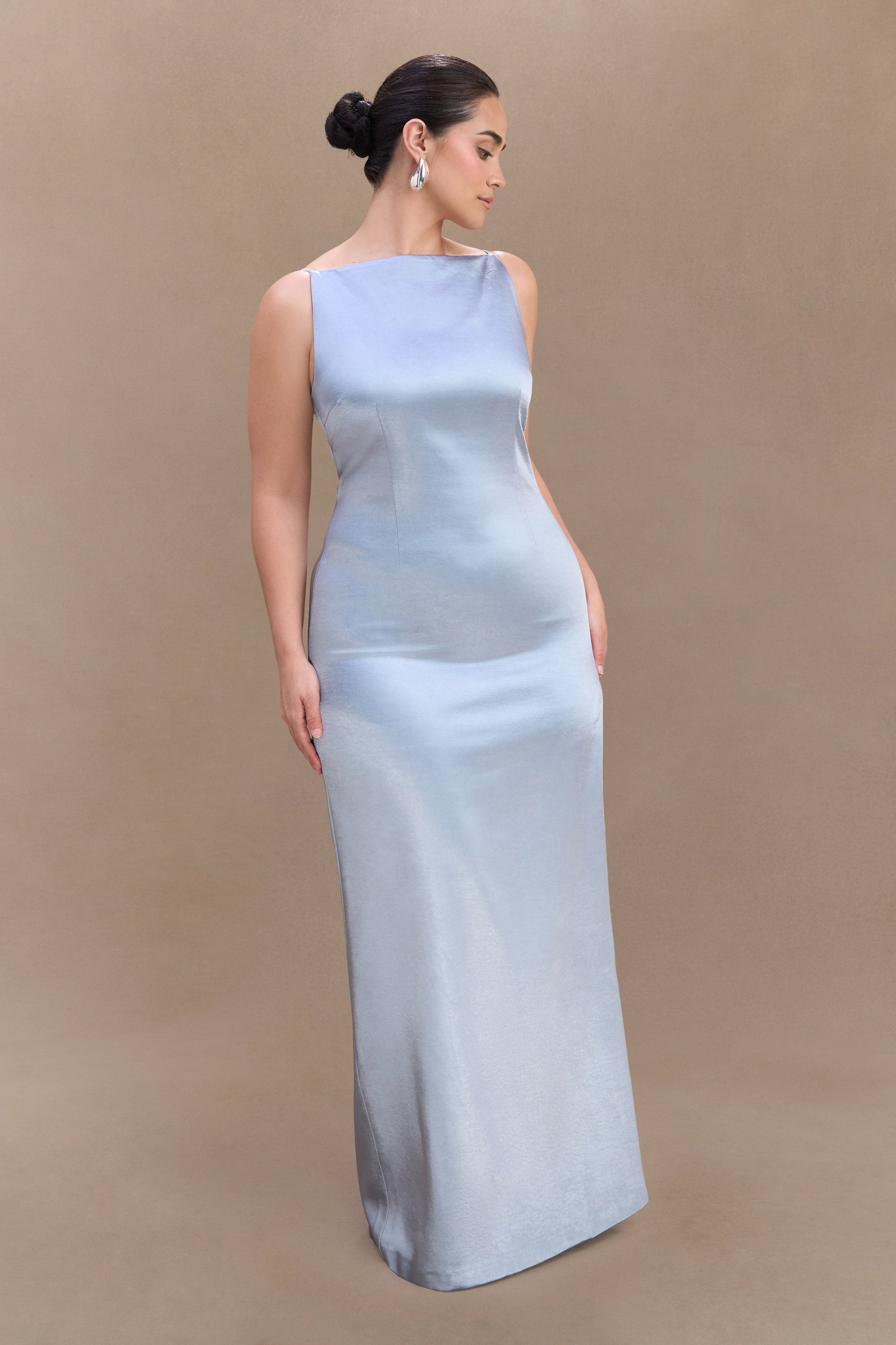 Violet Sleeveless Satin Maxi Dress - Frosted Blue #6