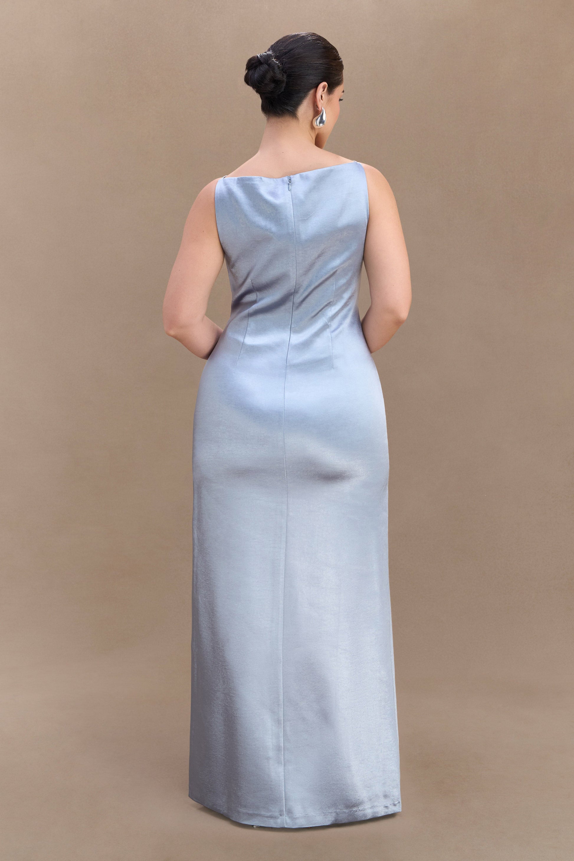 Violet Sleeveless Satin Maxi Dress - Frosted Blue #5