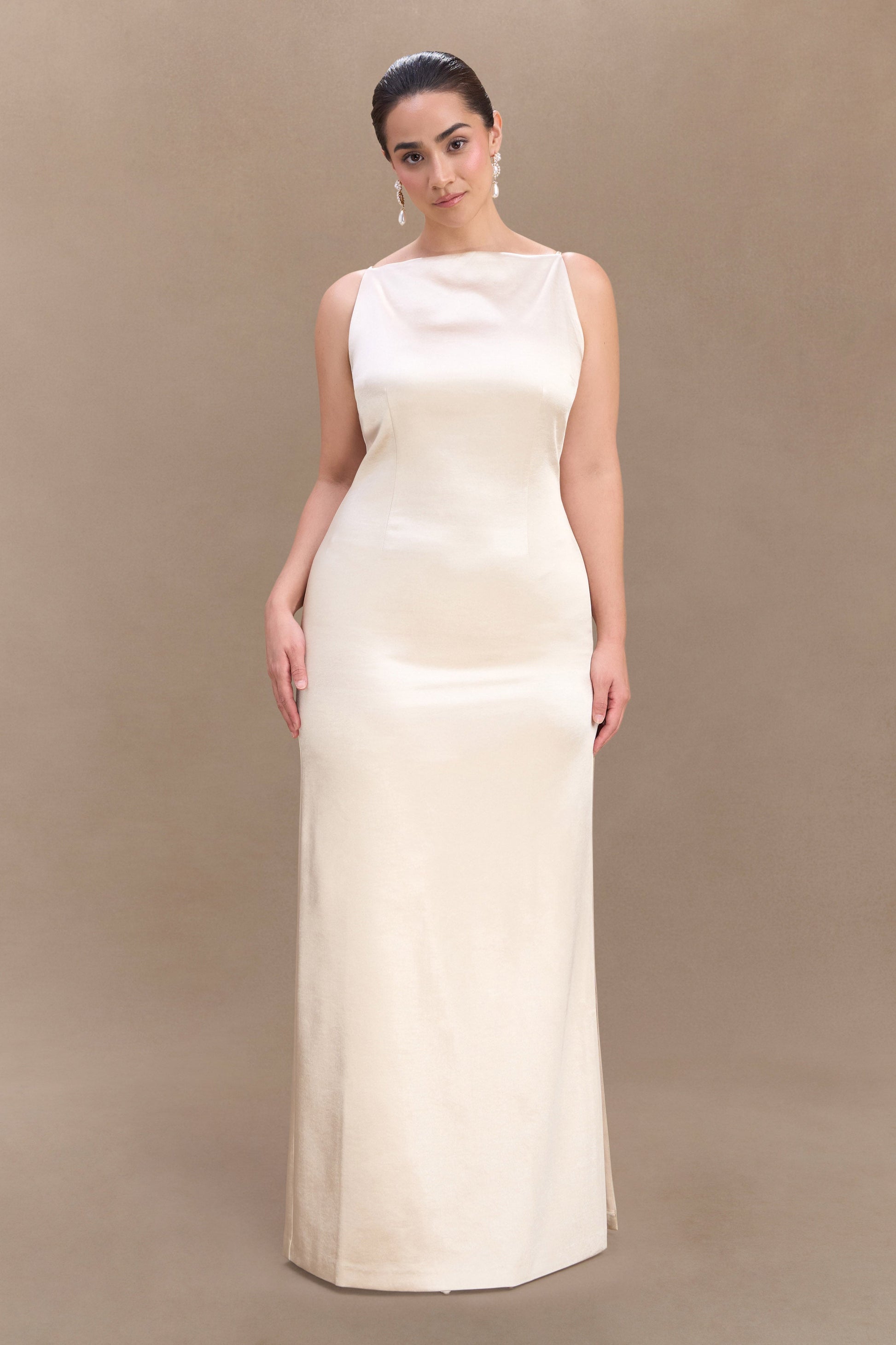 Violet Sleeveless Satin Maxi Dress - Blush Gold #4