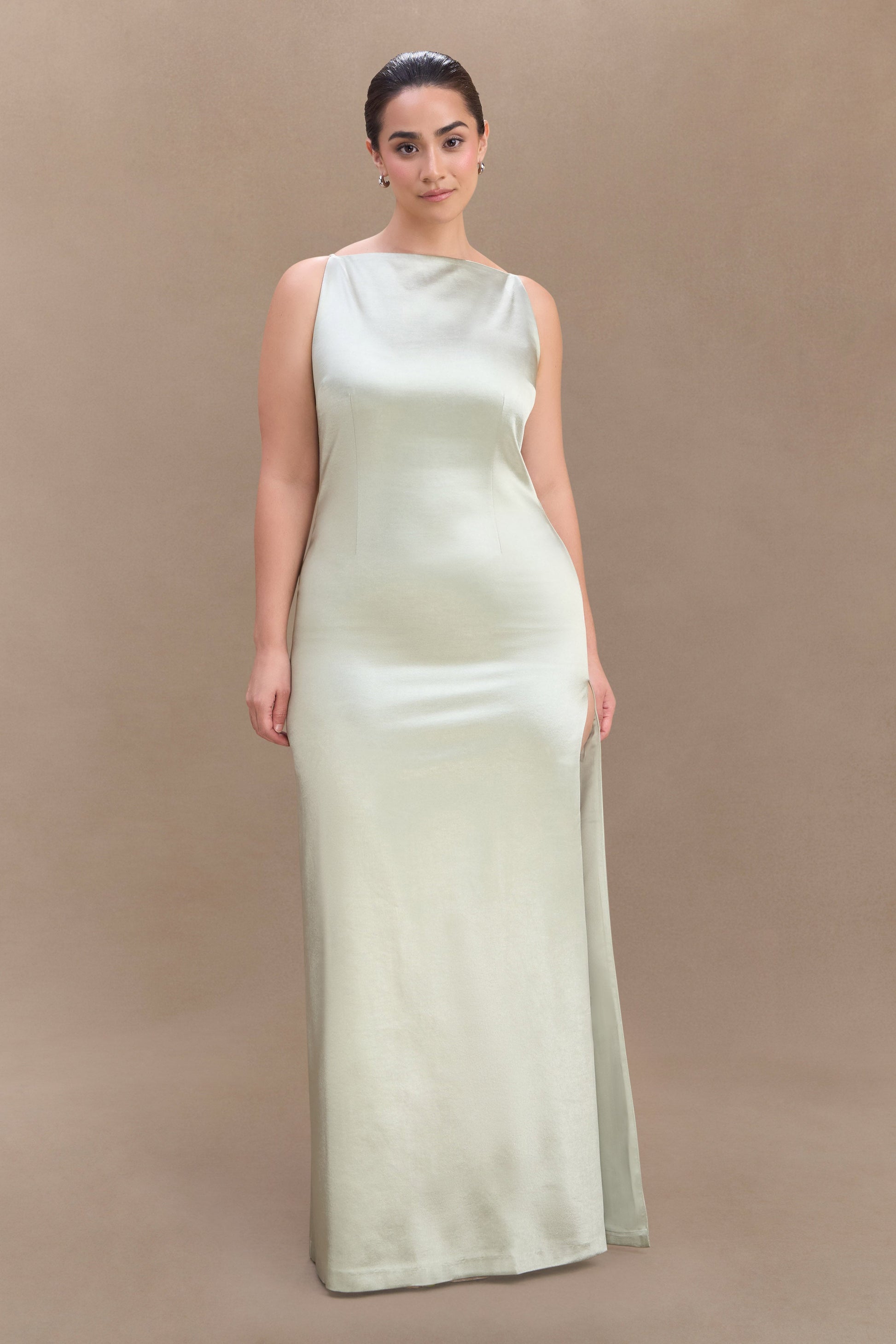 Violet Sleeveless Satin Maxi Dress - Sage #4