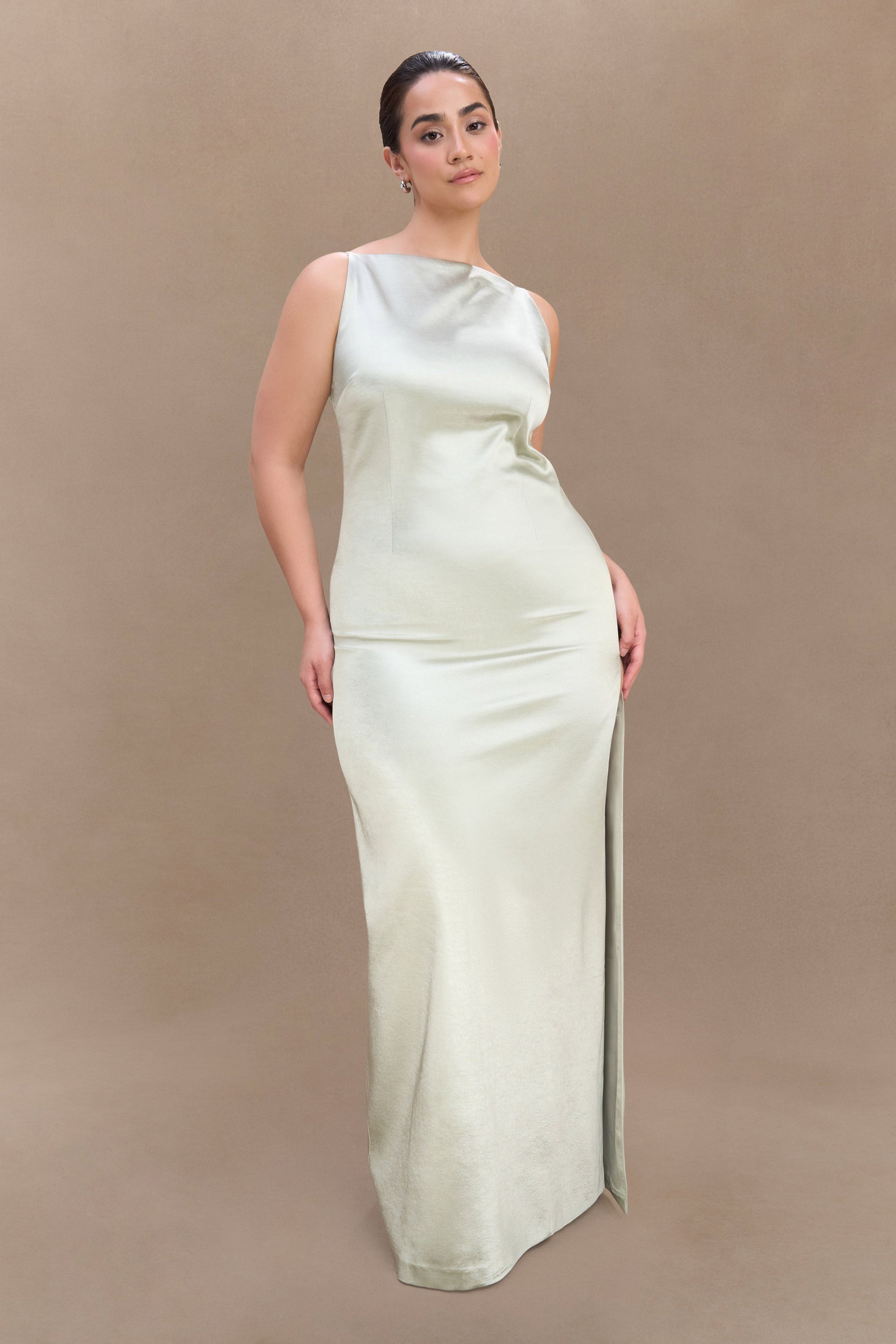 Violet Sleeveless Satin Maxi Dress - Sage #6