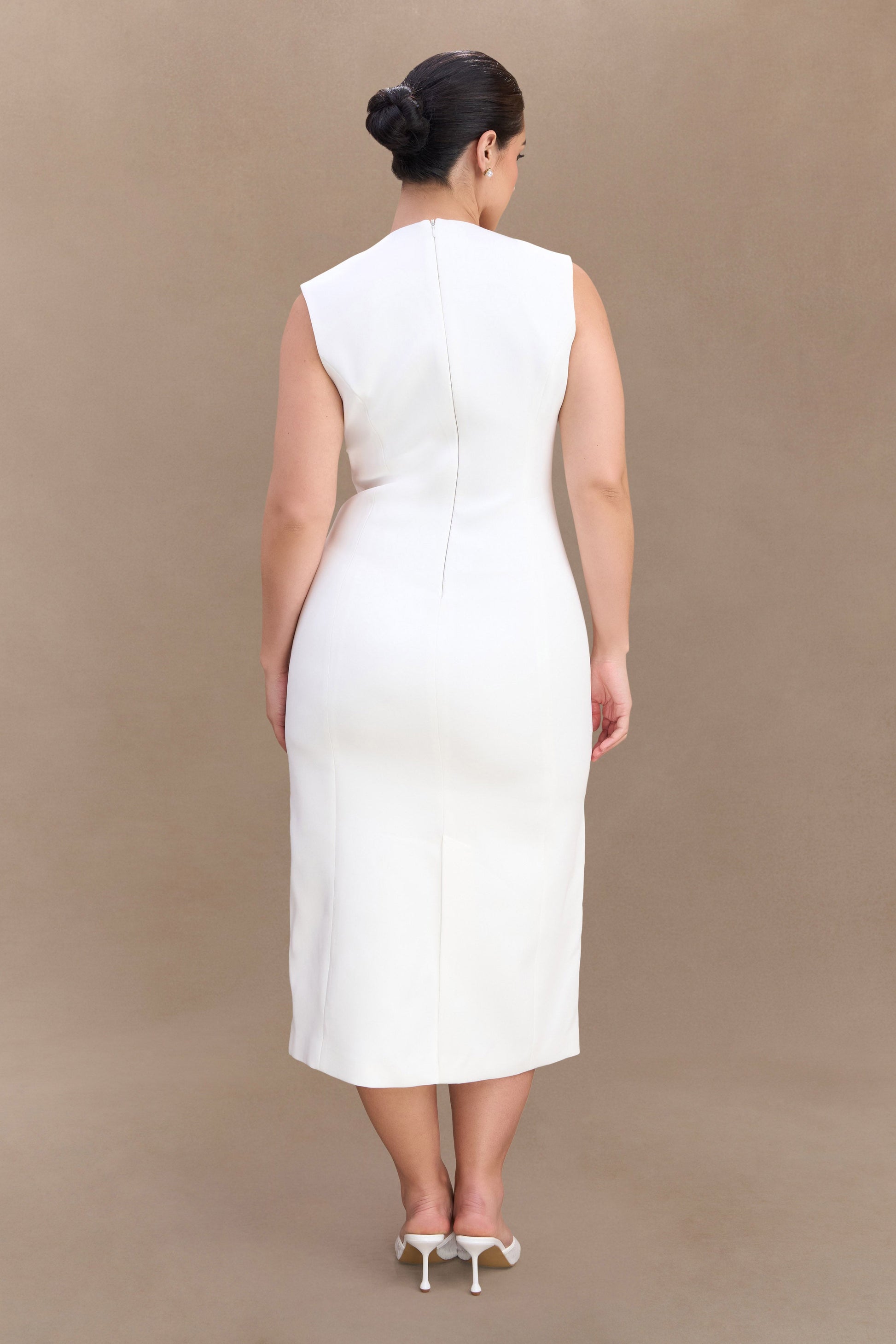 Audrine Suiting Sleeveless Midi Dress - Ivory #5