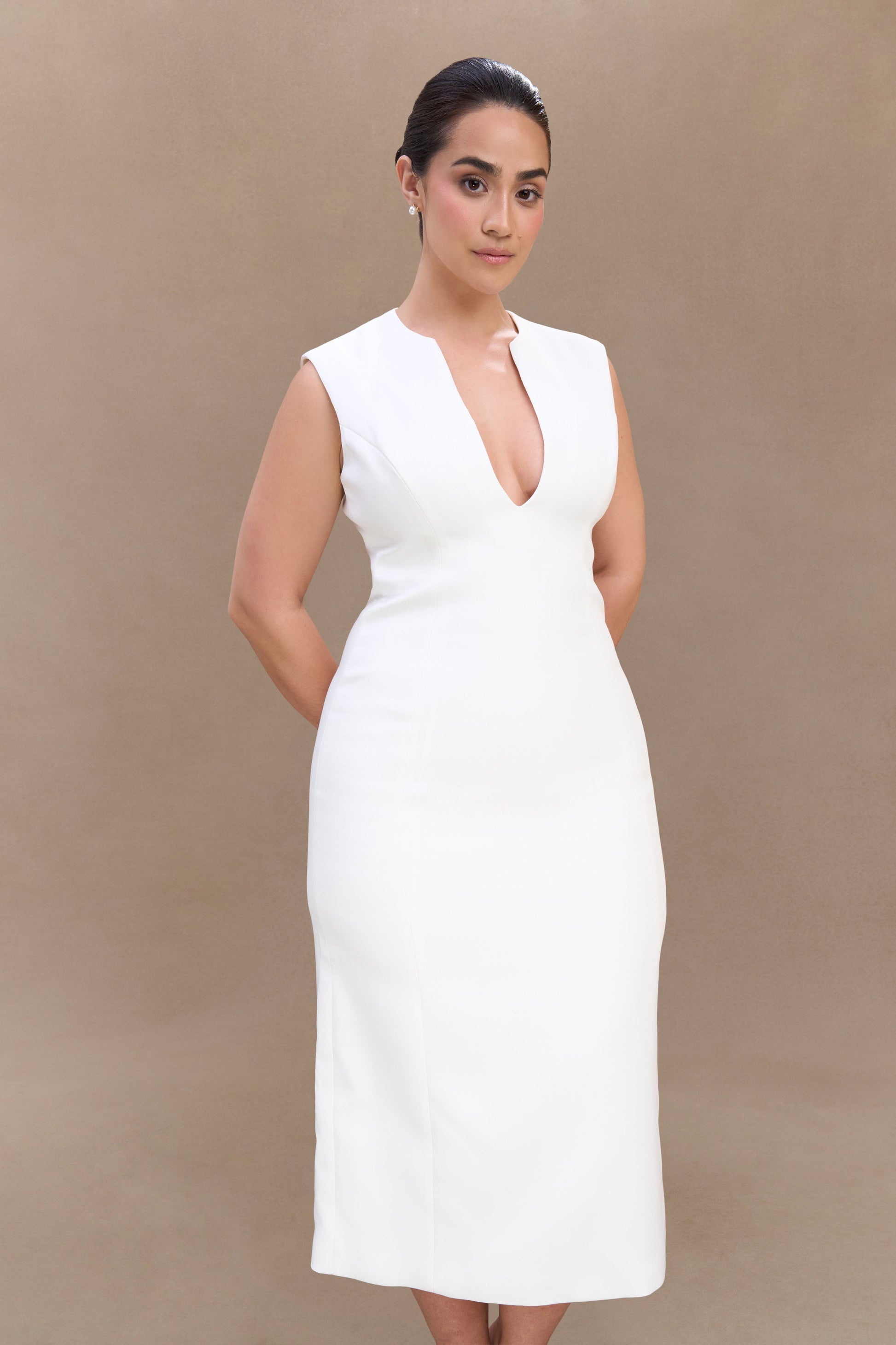 Audrine Suiting Sleeveless Midi Dress - Ivory #6