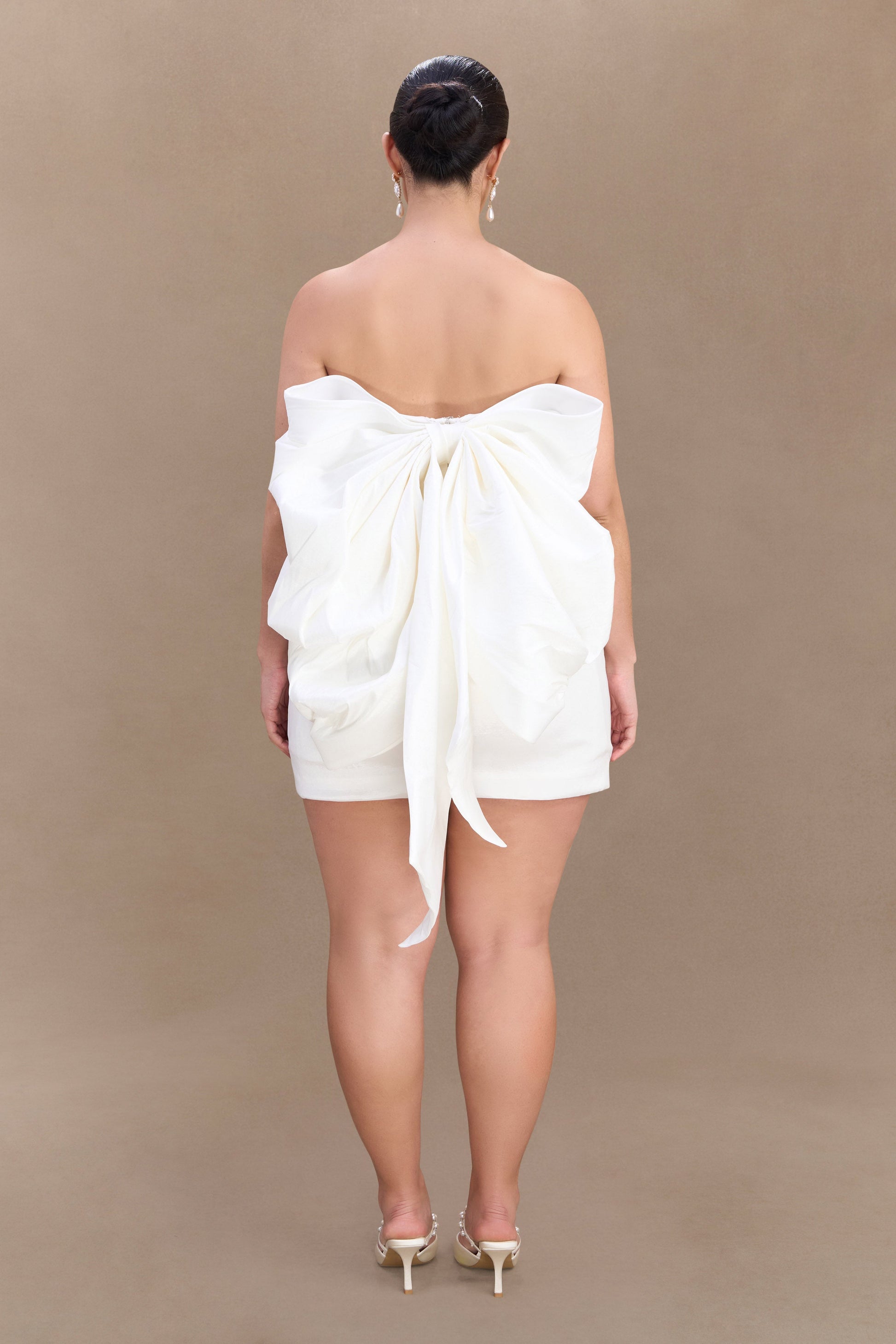 Suzette Taffeta Bow Mini Dress - White #8