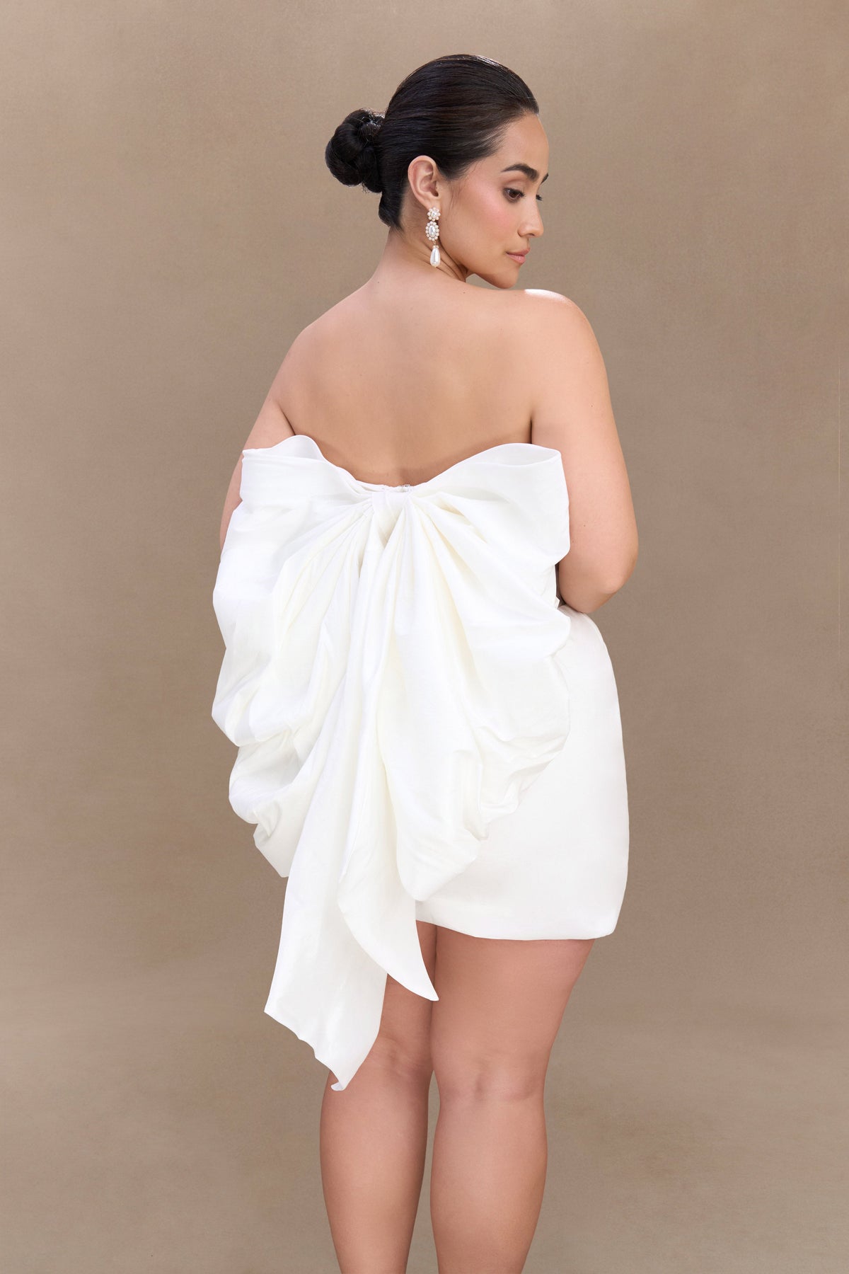 Suzette Taffeta Bow Mini Dress - White #4