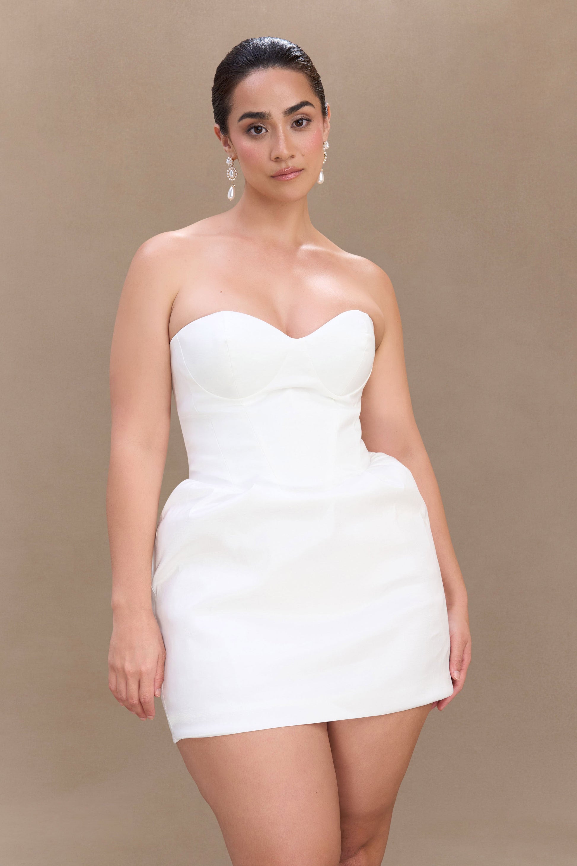 Suzette Taffeta Bow Mini Dress - White #5