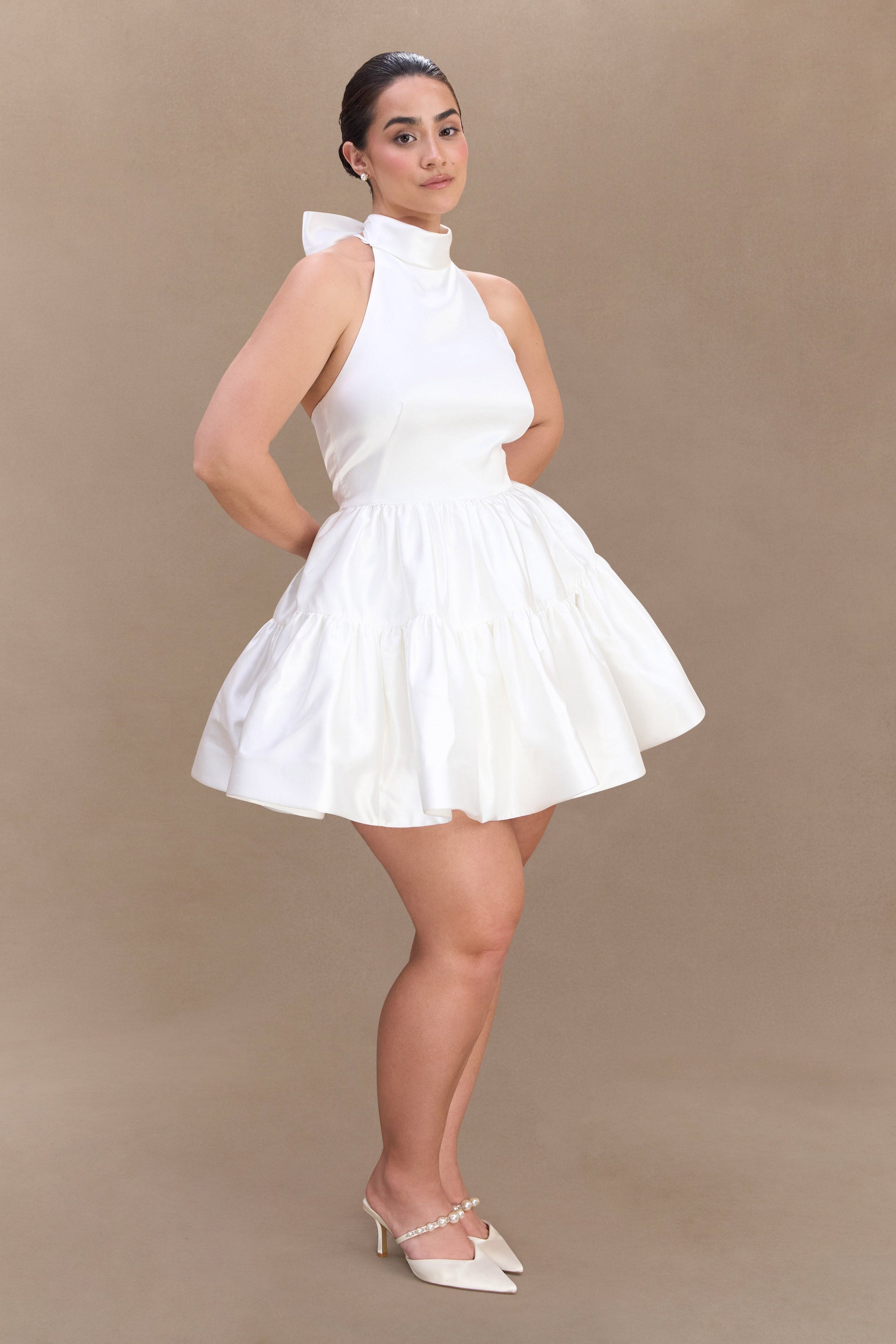 Dorota Satin Halter Mini Dress - White #6