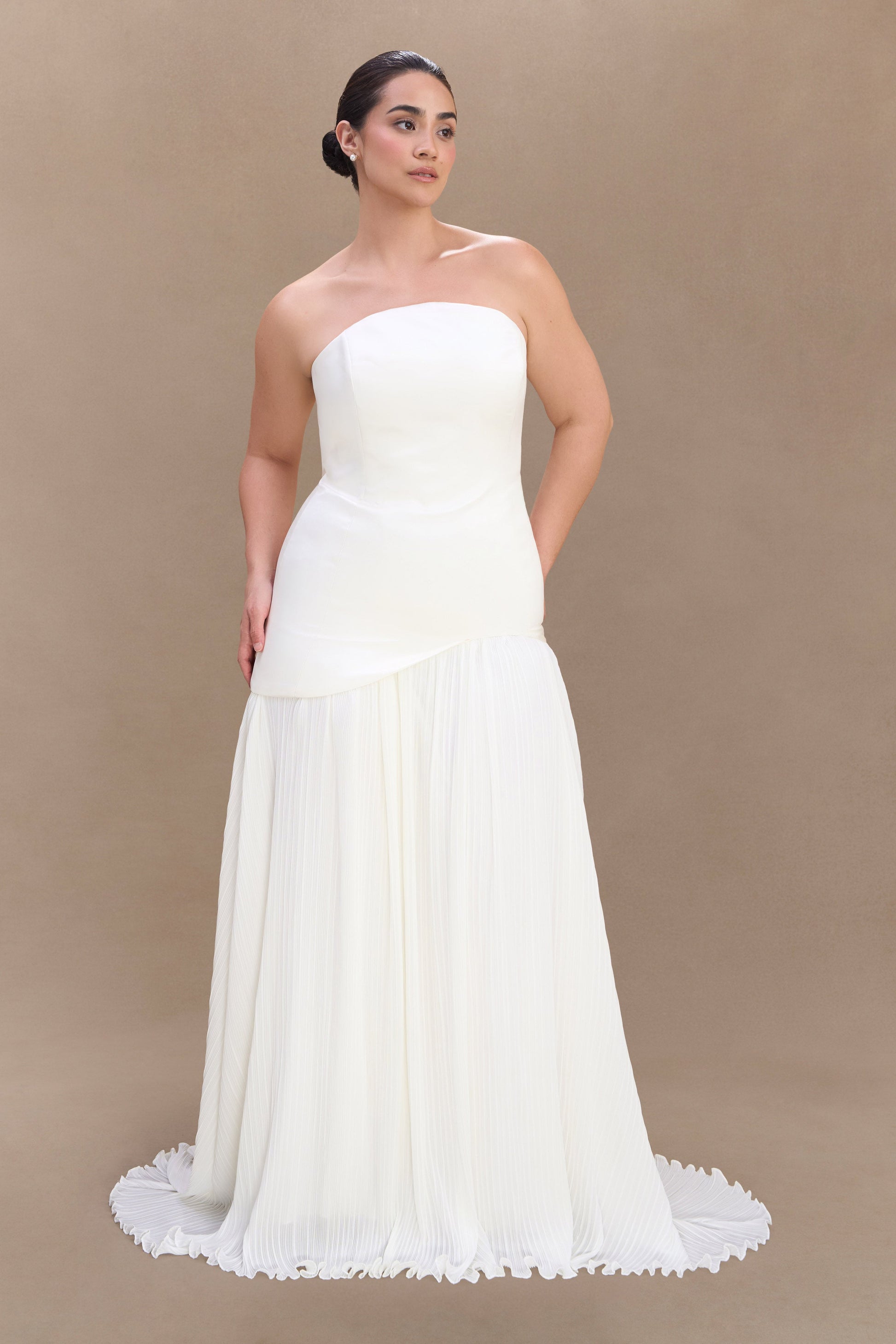 Juno Strapless Pleated Maxi Gown - White #4