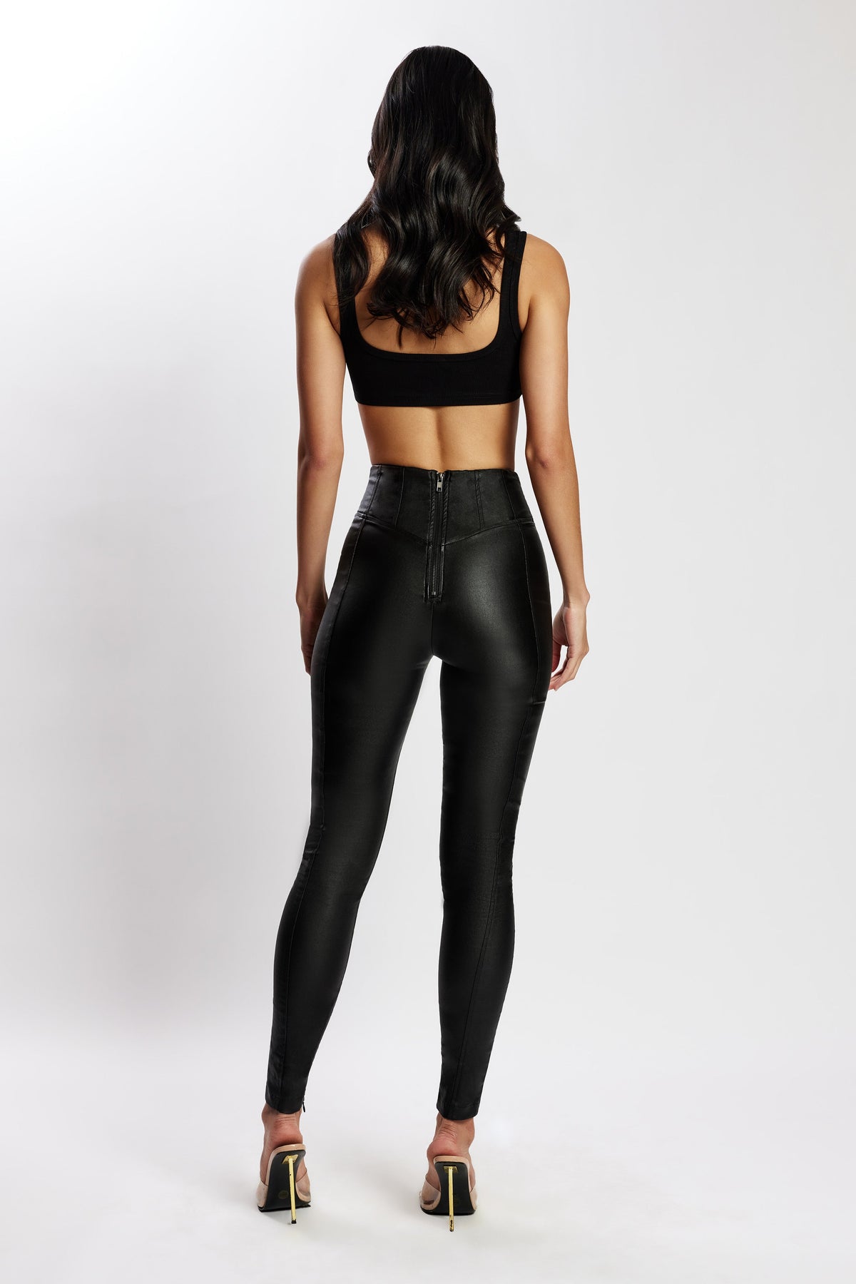 Zima Leatherette Corsetted High Waisted Pants - Black #2