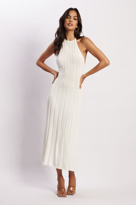 Adrienne Halter Neck Midi Dress - White