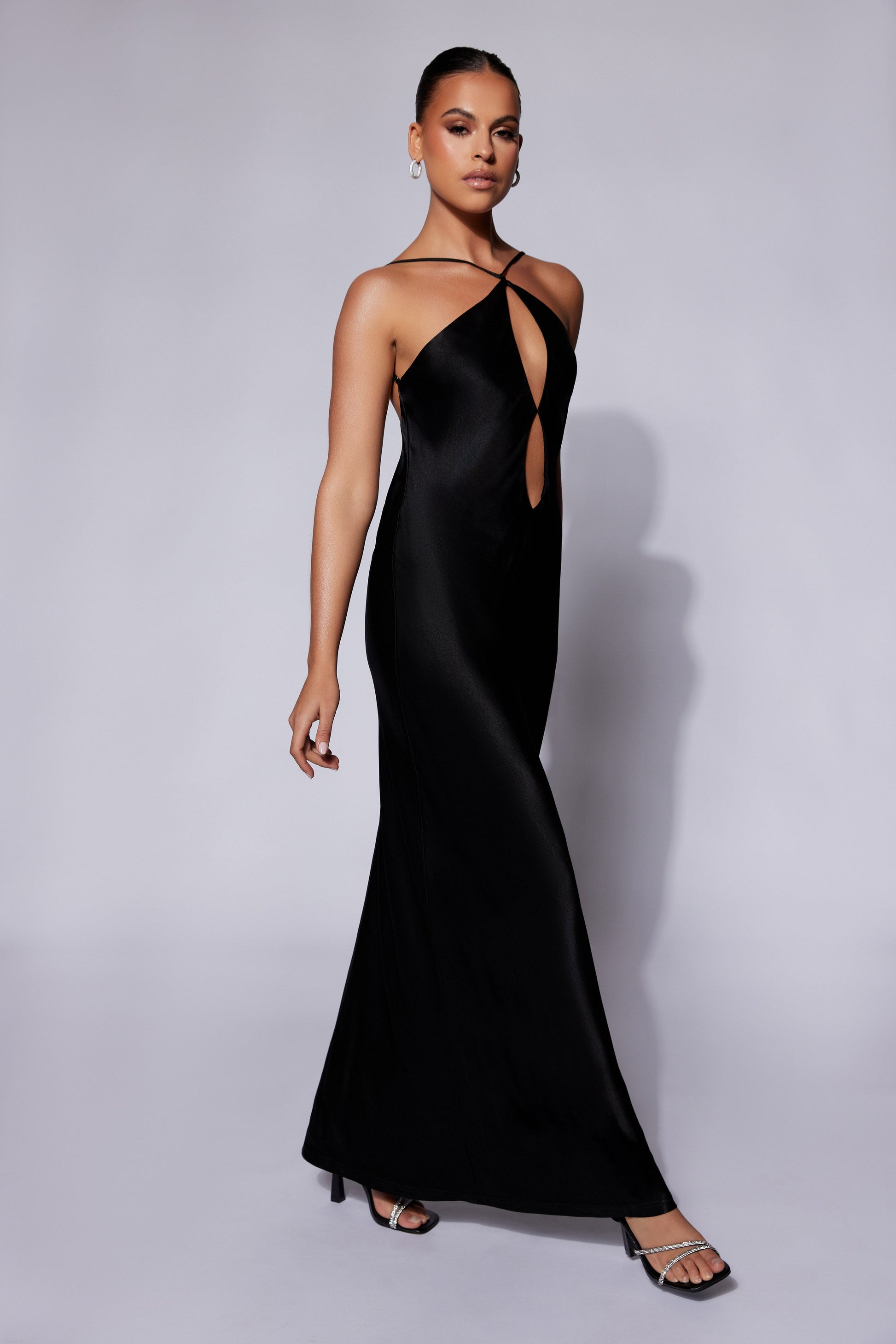 Lucia Satin Cut Out Maxi Dress - Black #6