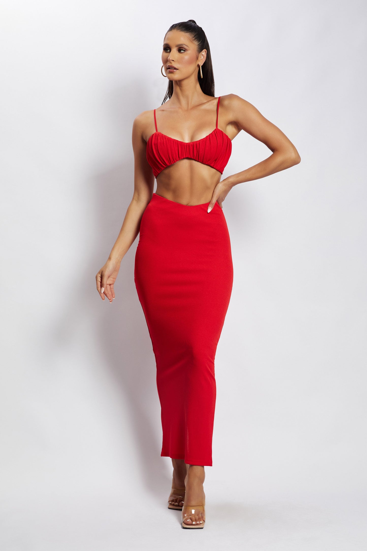 Jordan Ruched Front V Front Top - Red