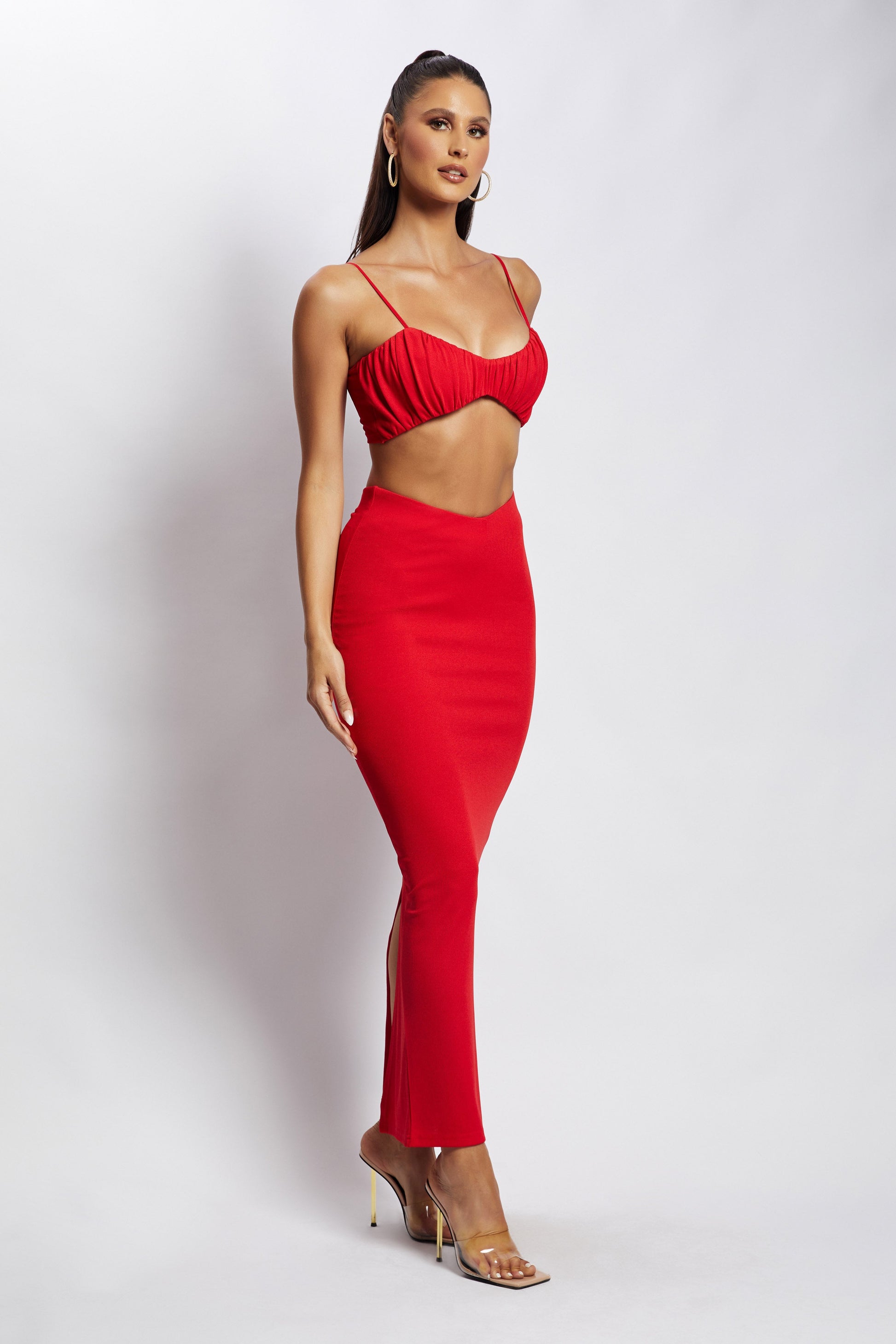 Jordan Ruched Front V Front Top - Red #7