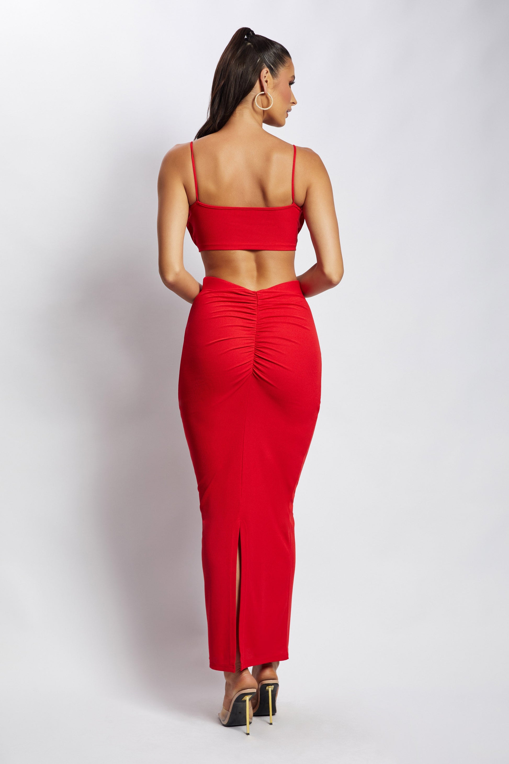 Jordan Ruched Front V Front Top - Red #2