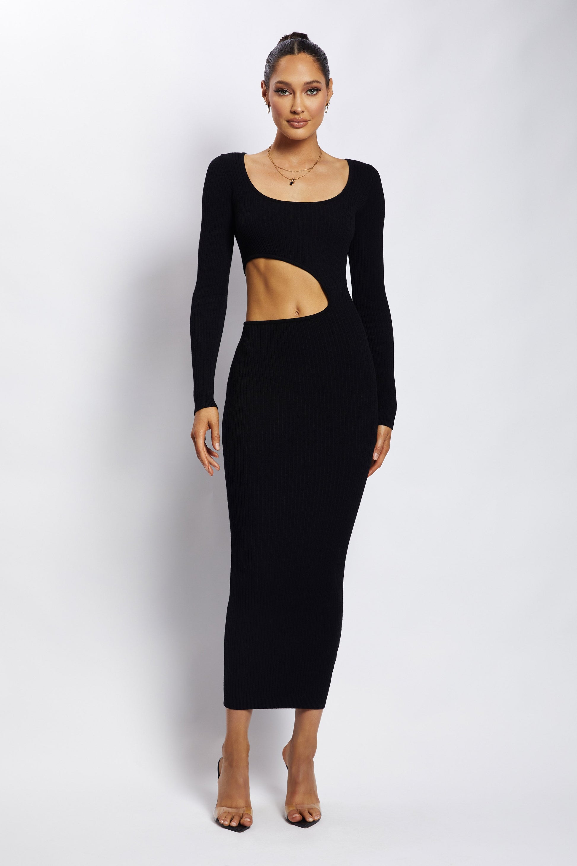 Gaia Cut Out Asymmetric Knitted Midi Dress - Black #4