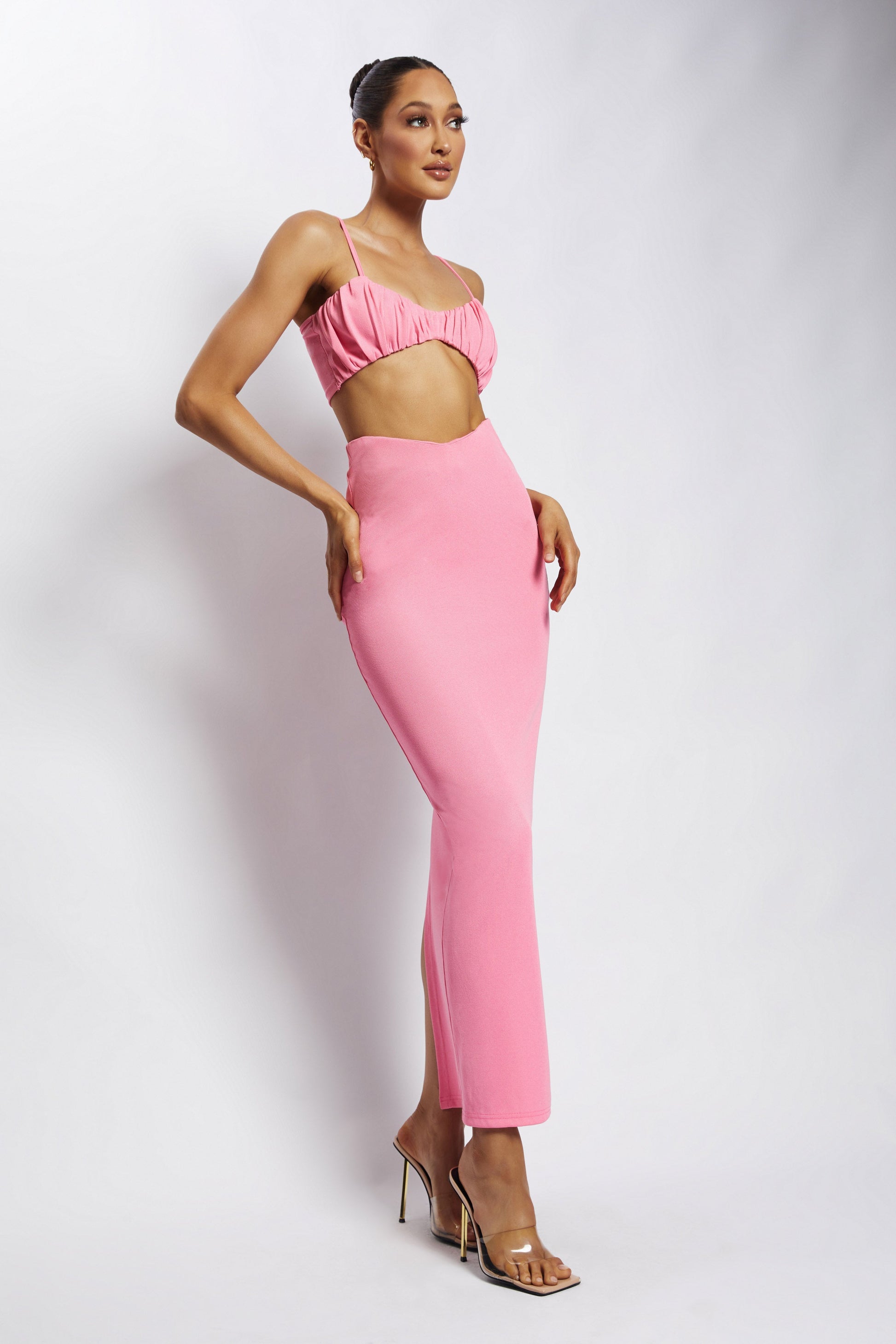 Jordan Ruched Front V Front Top - Pink #4